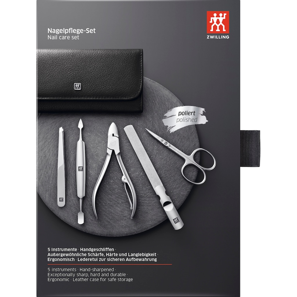 Zwilling Maniküre-Etui »CLASSIC INOX DRUCKKNOPF-ETUI SCHWARZ«, (5 tlg.)