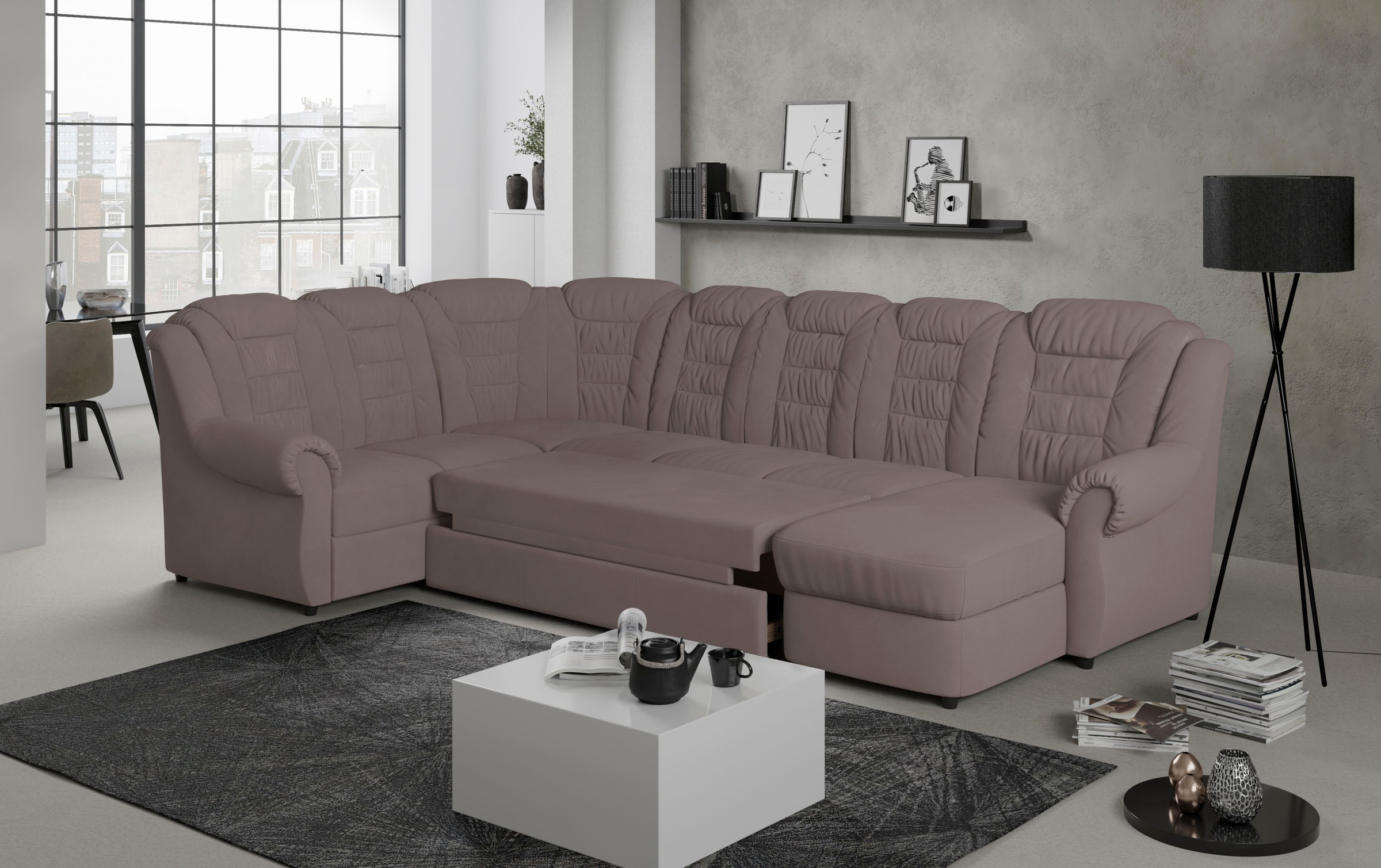 Home affaire Wohnlandschaft »Boston U-Form«, Gemütliche Wohnlandschaft mit hoher Rückenlehne in klassischem Design