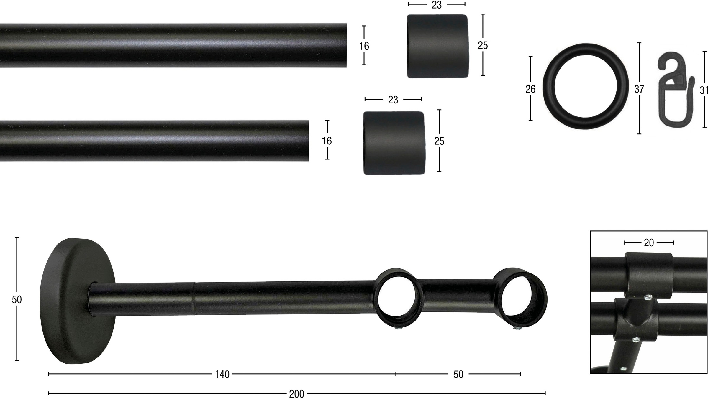 Thumbnail - GARESA Gardinenstange "RUSTIKA" Ø 16 mm 2 läufig-läufig Wunschmaßlänge rustikale Vorhanggarnitur, verlängerbar, m. Ringe...