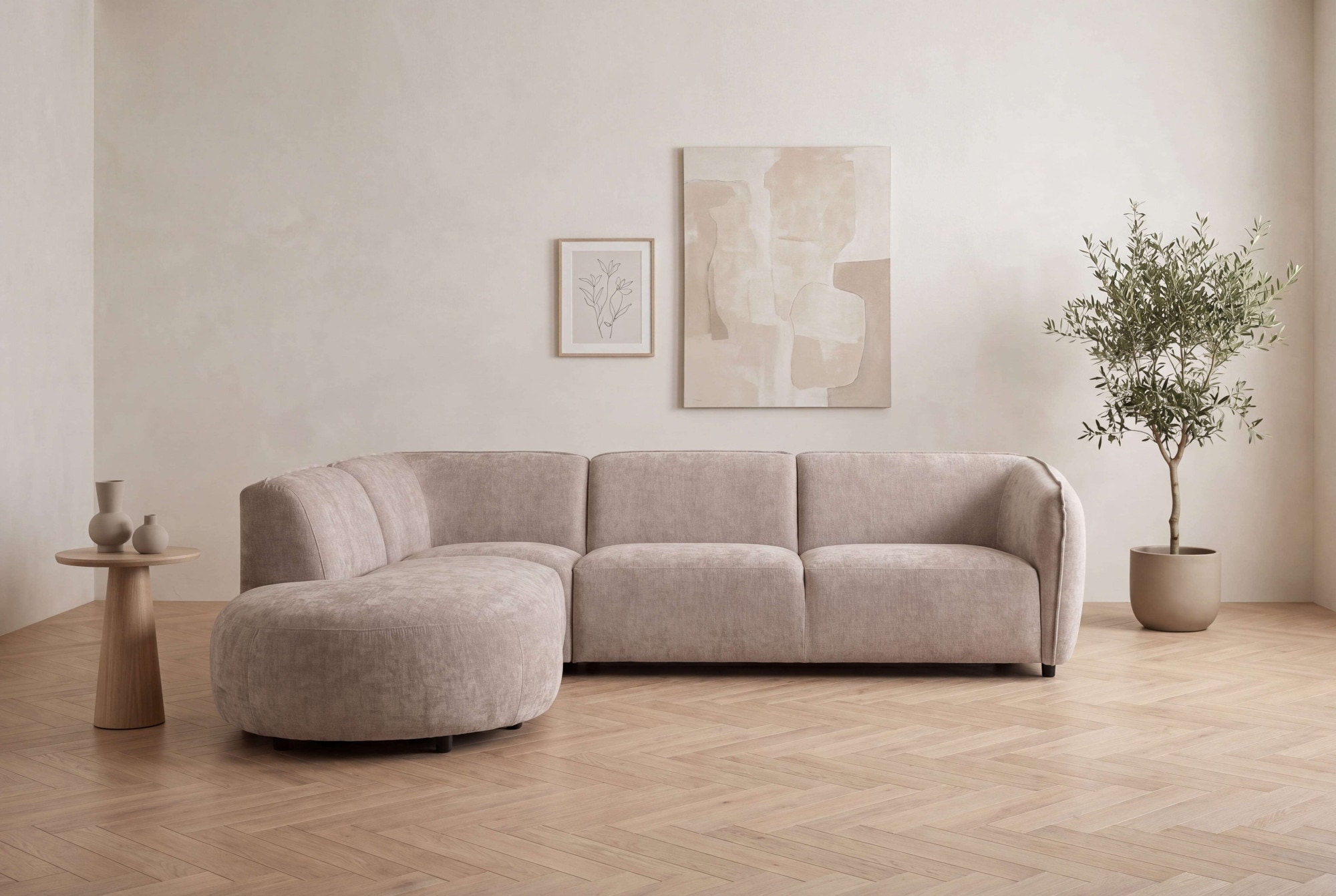 OTTO home Ecksofa "OSTRUP Rundsofa, L-Form, Naturtöne, Boucle oder Chenille" Breite 273 cm, organische Form mit sanften Rundungen