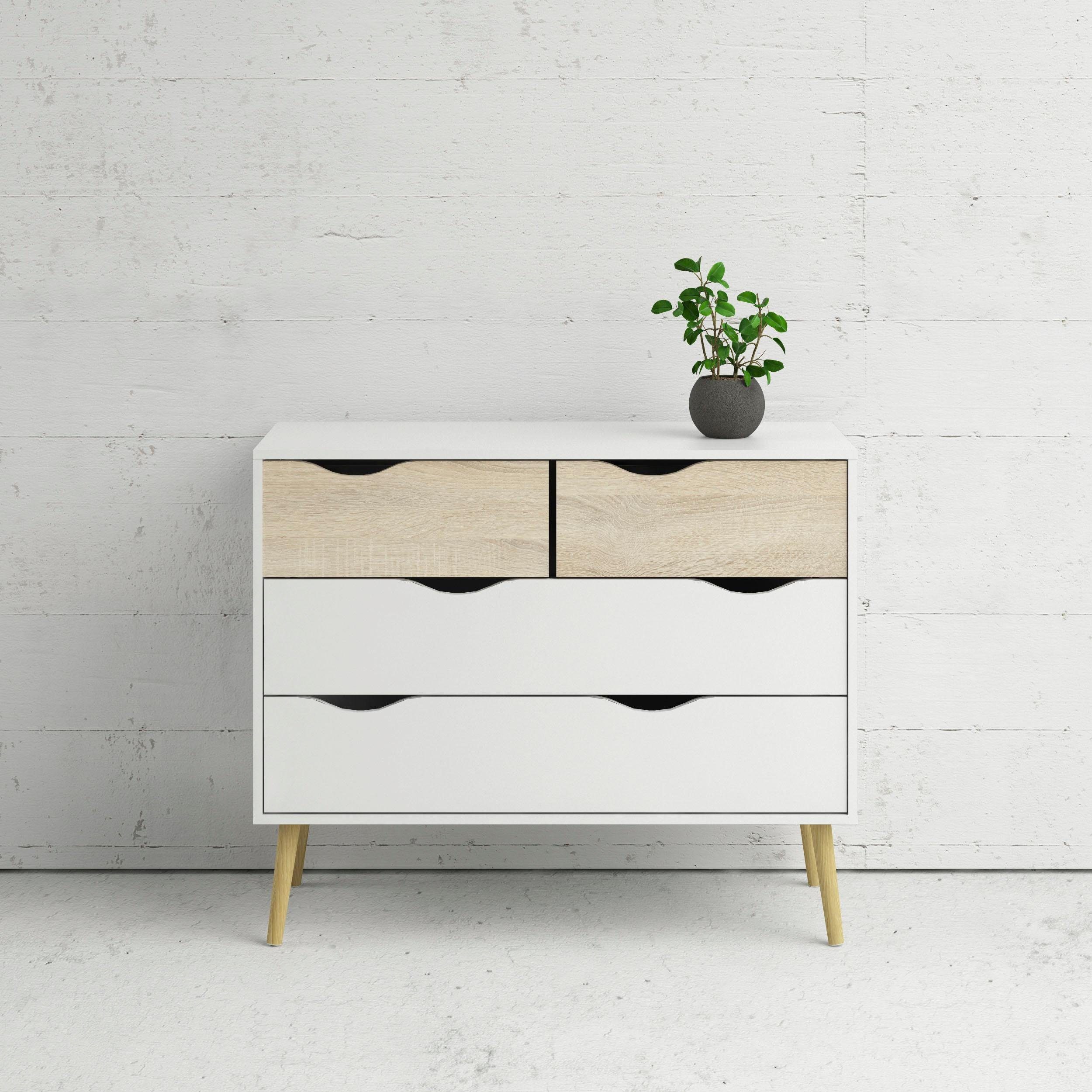 Home affaire Kommode "Oslo, Aufbewahrung, Schubladenschrank, Stauraum" Sideboard mit 4 Schubladen, Vollholzbeine, Breite 99 cm, Höhe 82 cm