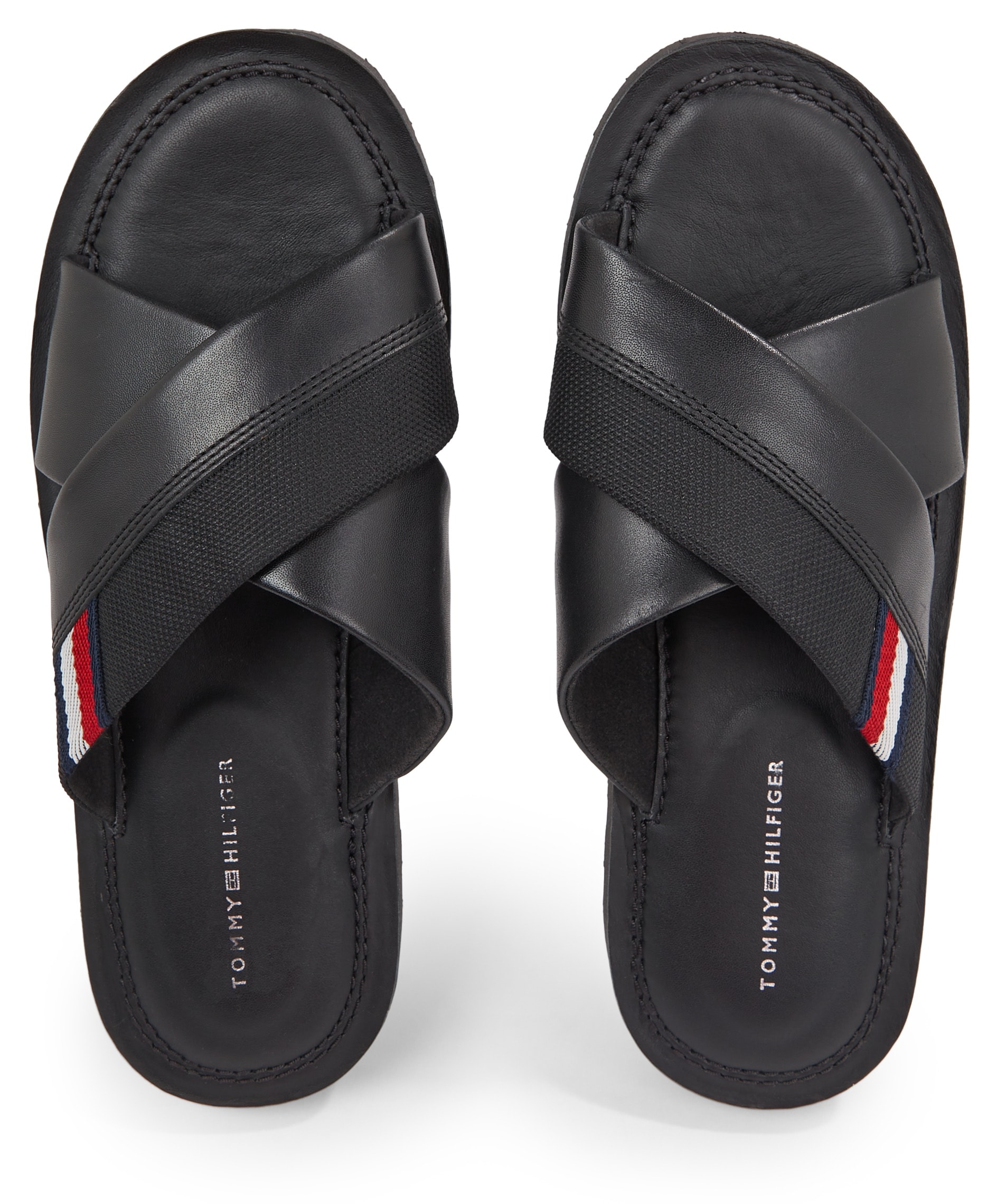 Tommy Hilfiger Pantolette »CORE HILFIGER LTH CRISS C SANDAL«, Sommerschuh, Schlappen, Poolslides, in lässigem Style