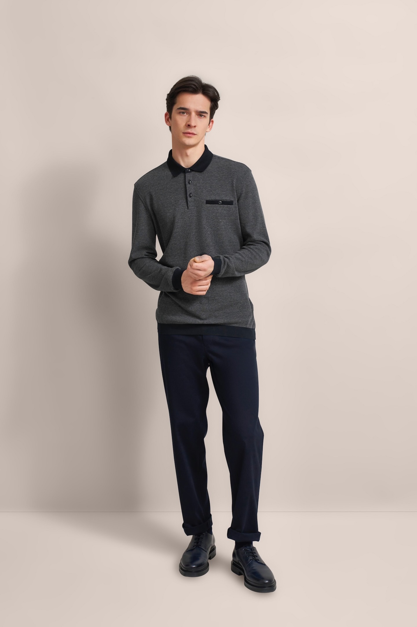 bugatti Langarm-Poloshirt, mit Strukturkragen