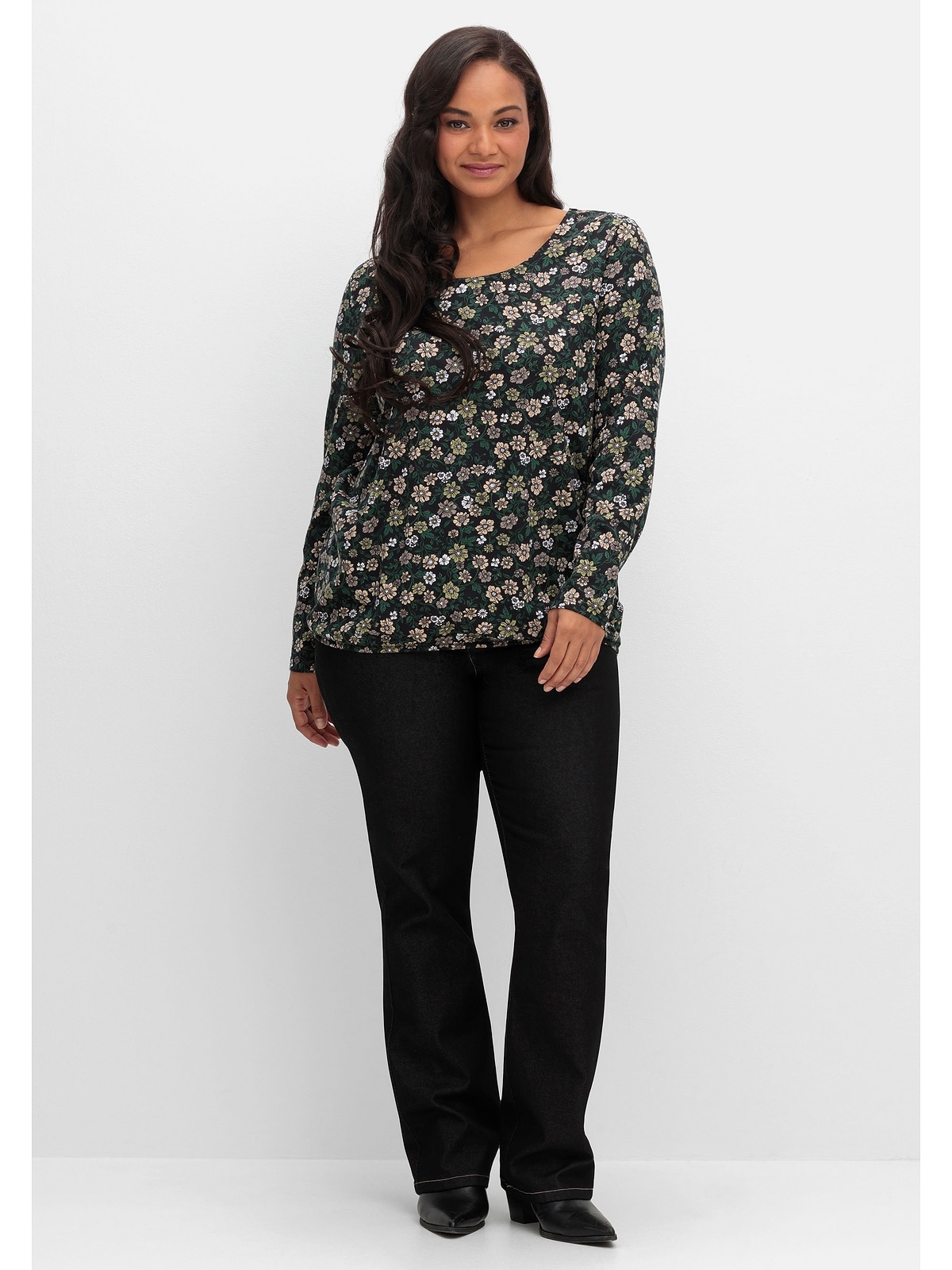 Sheego Langarmshirt »Große Größen«, mit Blümchenprint und Gummizugsaum