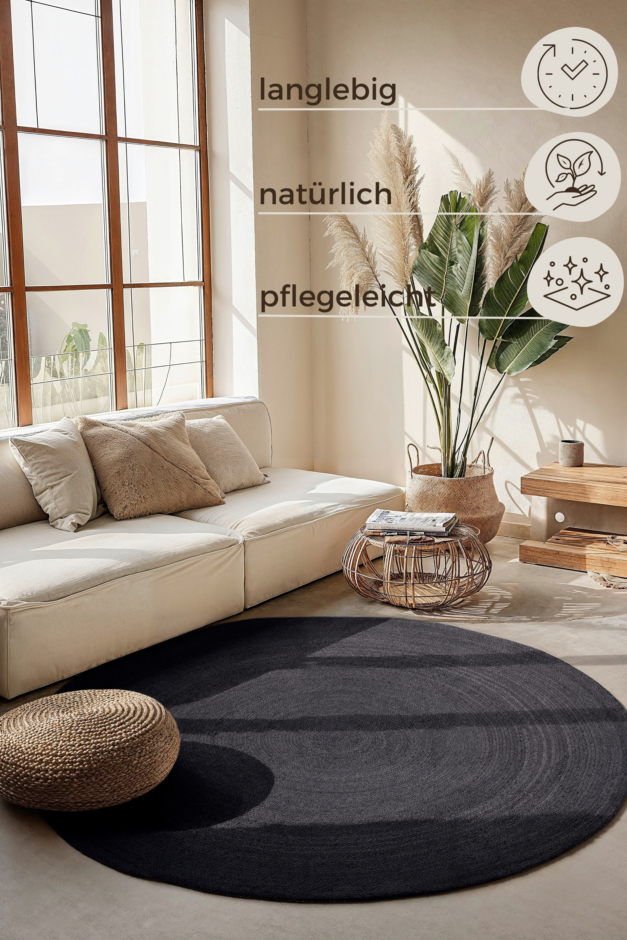 Teppich HANSE HOME "Rangpur Juteteppich, auch in oval", schwarz, H:10mm Ø:200cm, Jute, Teppiche, Teppich, Handgewebt, 100% Jute, Natur, Wohnzimmer, Flur, Boho, Skandi 3