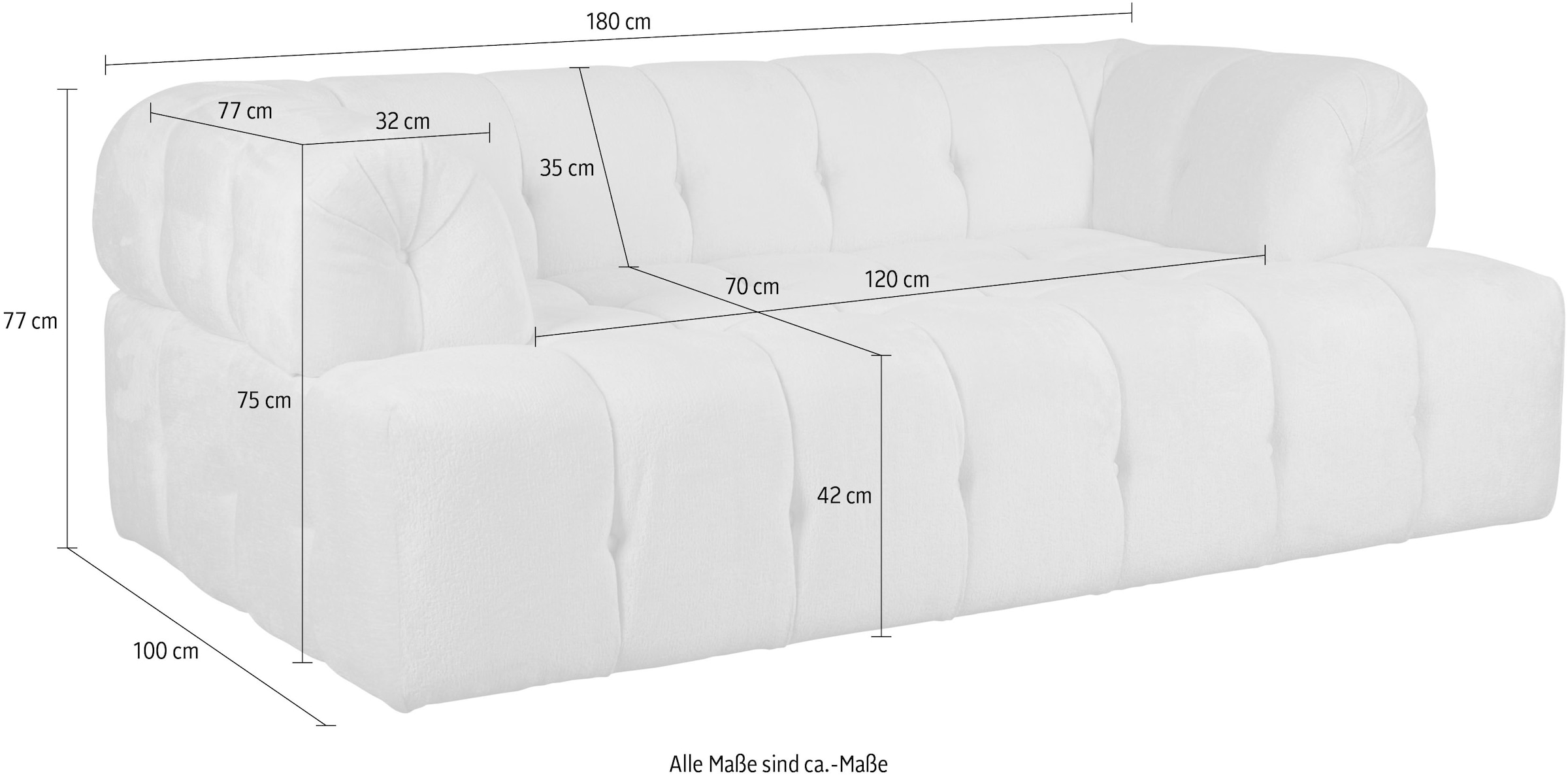 INOSIGN 2-Sitzer »APERIRE B/T/H: 180/100/77 cm«, aufwändige, moderne Steppung mit tiefem Einzug, auch hinten