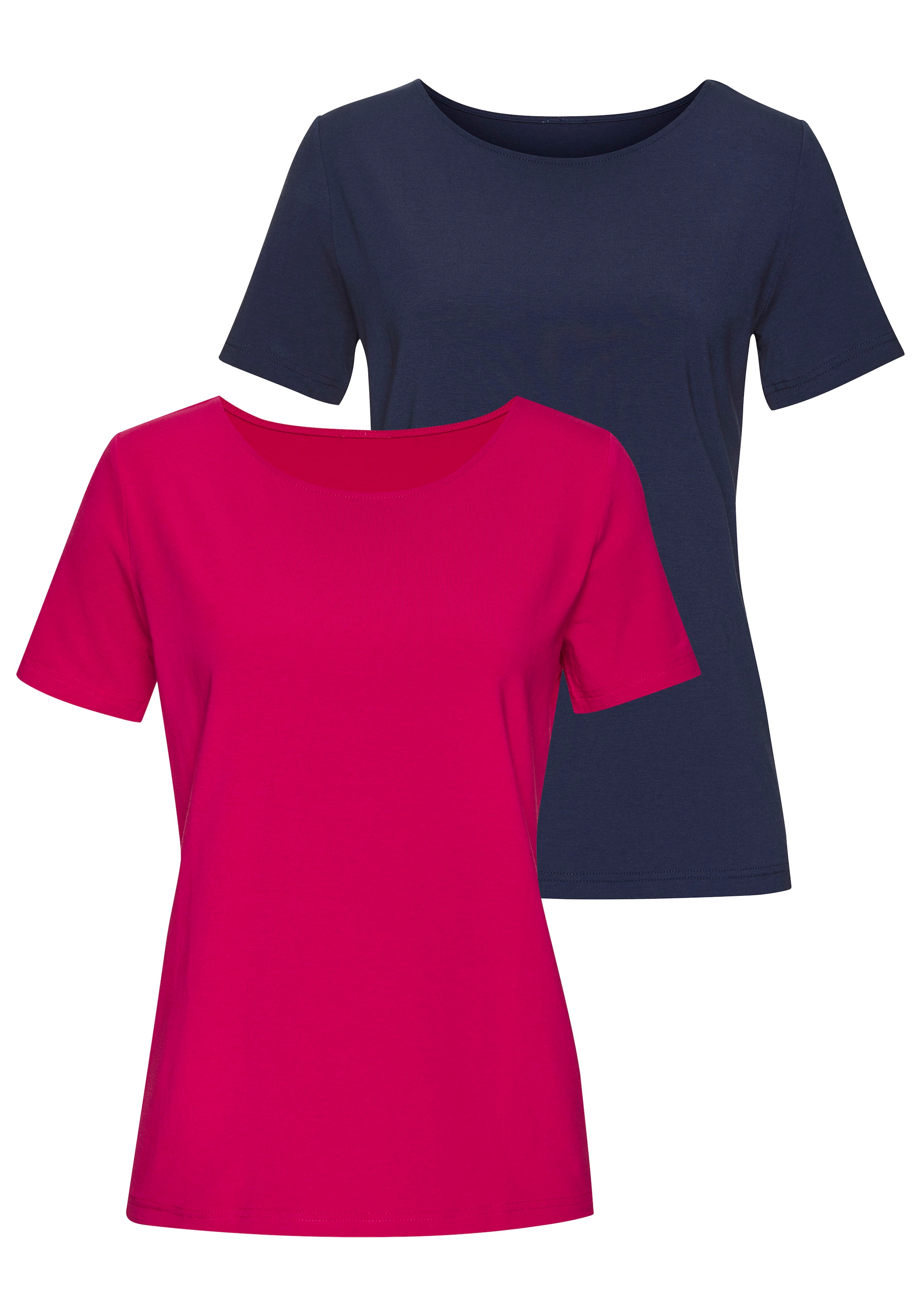 LASCANA T-Shirt "mit Rundhals-Ausschnitt" 2er-Pack, aus elastischem Jersey mit Baumwolle und Modal
