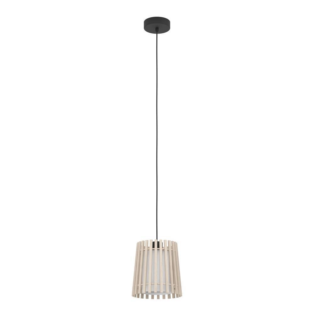 EGLO Hängeleuchte »FATTORIA«, 1 flammig, Leuchtmittel E27 | ohne Leuchtmittel, Pendelleuchte, Holz, Textil in Weiß, Metall in Schwarz, E27, Ø 20 cm