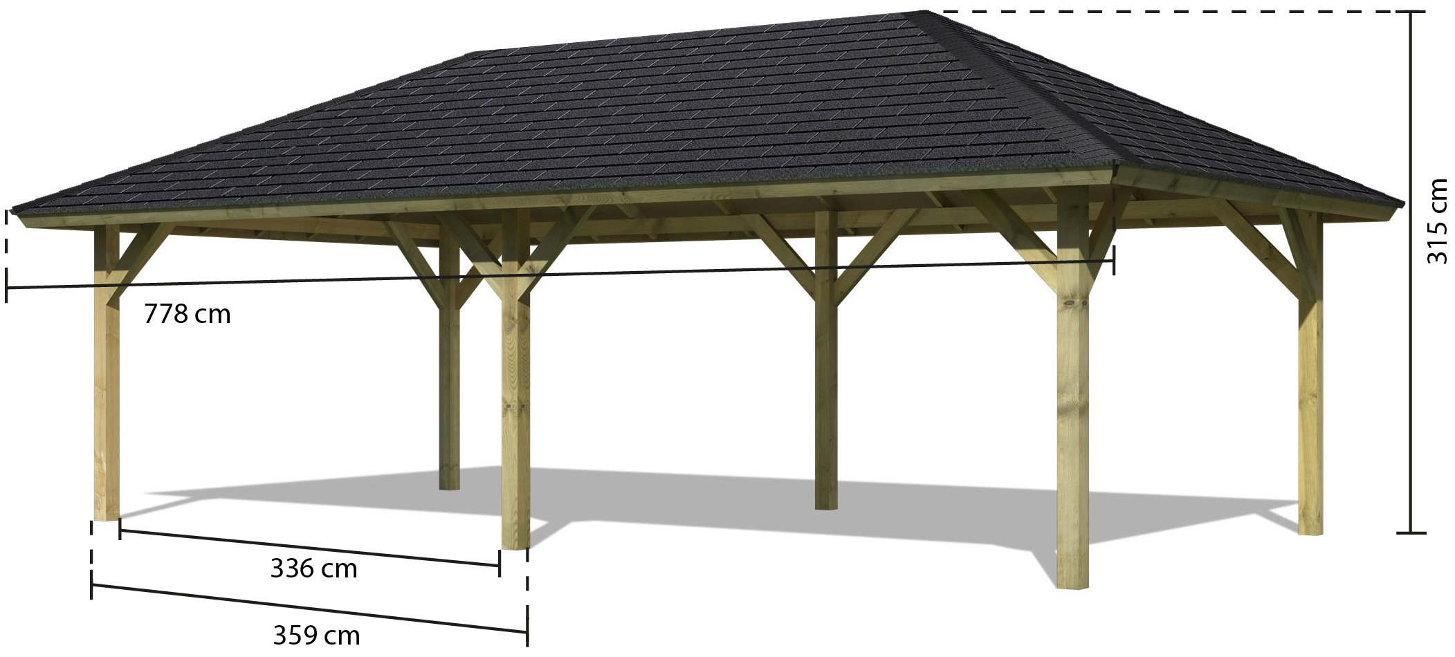 Karibu Pavillon »Holm 2«, (Set), BxTxH: 431x778x318 cm, mit schwarzen Dachschindeln