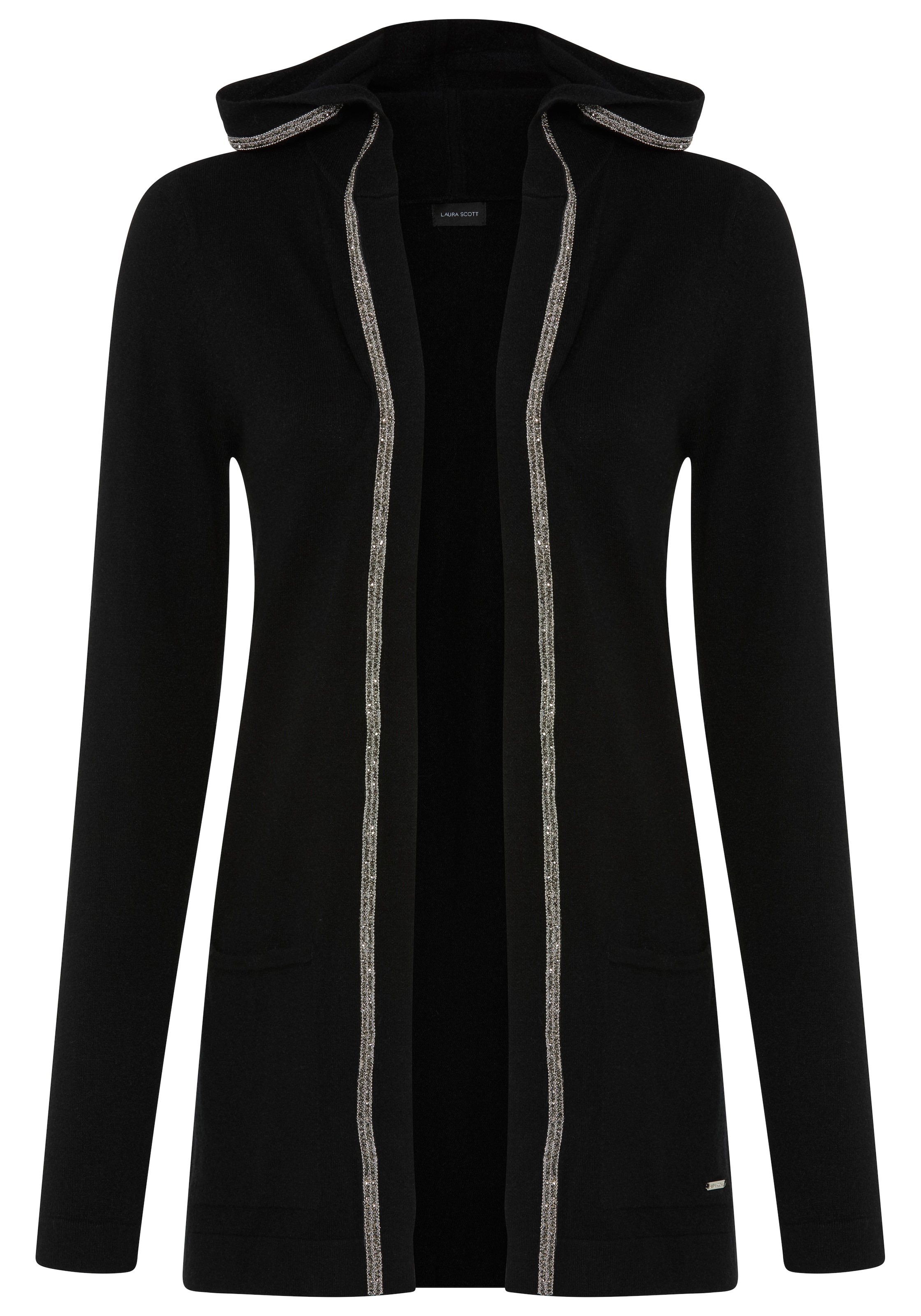 Laura Scott Strickjacke mit Kapuze und glitzerndem Schmuckband