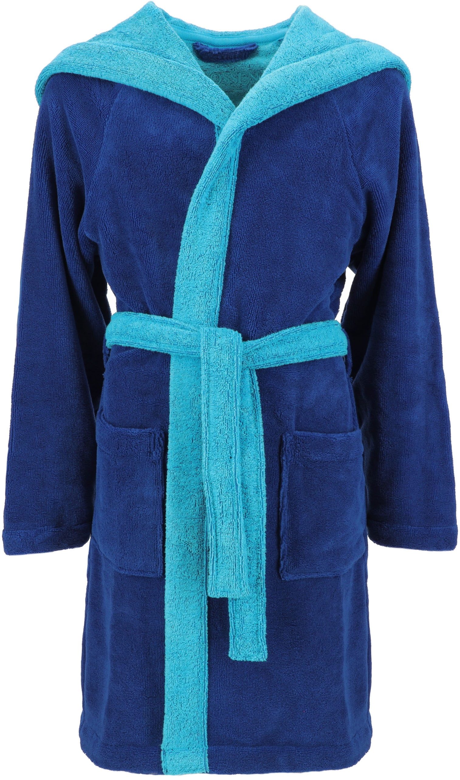 Kinderbademantel VOSSEN, L:64cm, blau, Baumwoll-Mix, Hausmäntel, "Bixie, ideal für Sauna & Spa, Hotelbademantel, Morgenmantel", Doubleface-Look