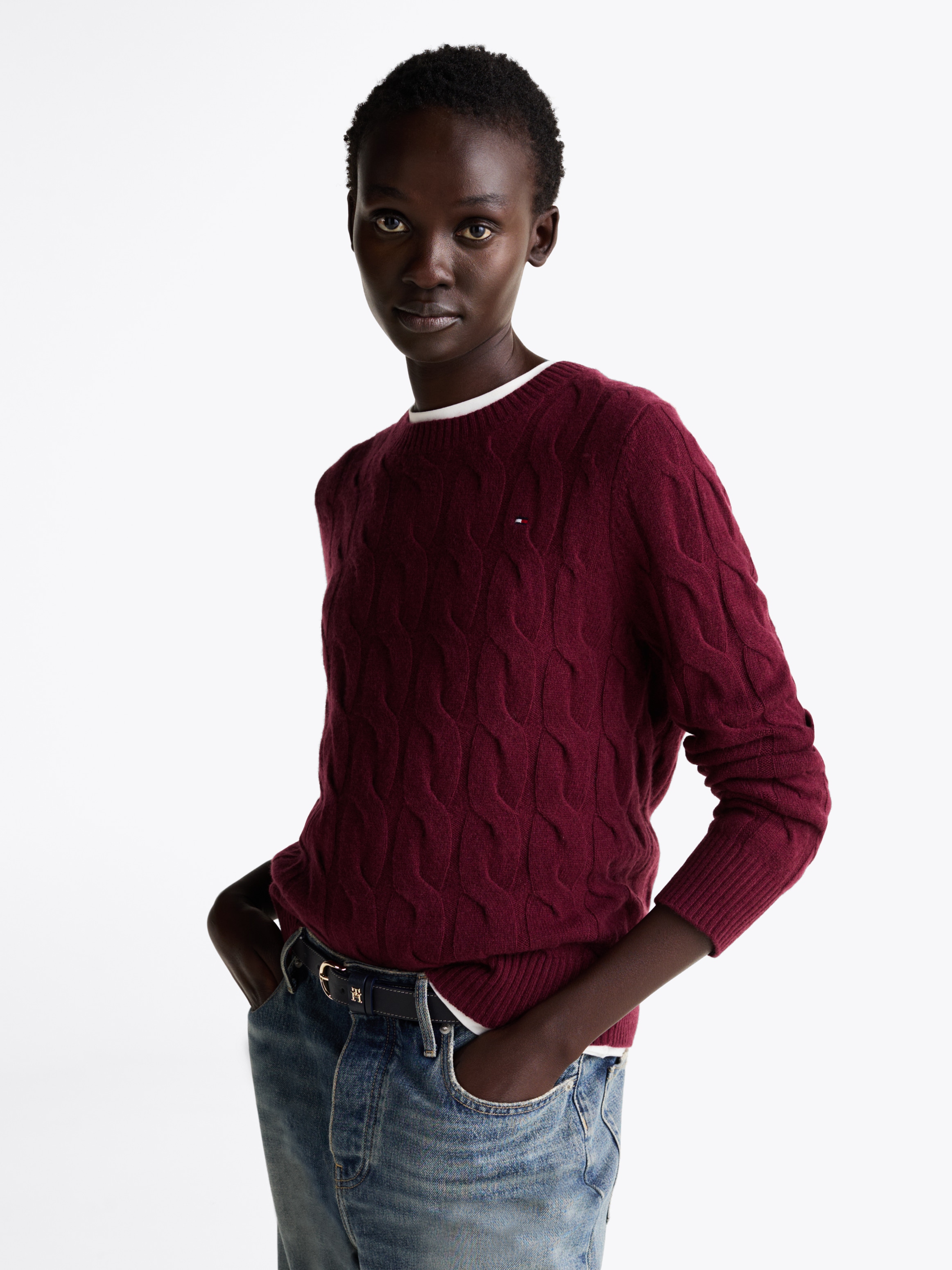 Tommy Hilfiger Strickpullover "SOFT WOOL CABLE C-NK", mit Zopfmuster, aus r günstig online kaufen