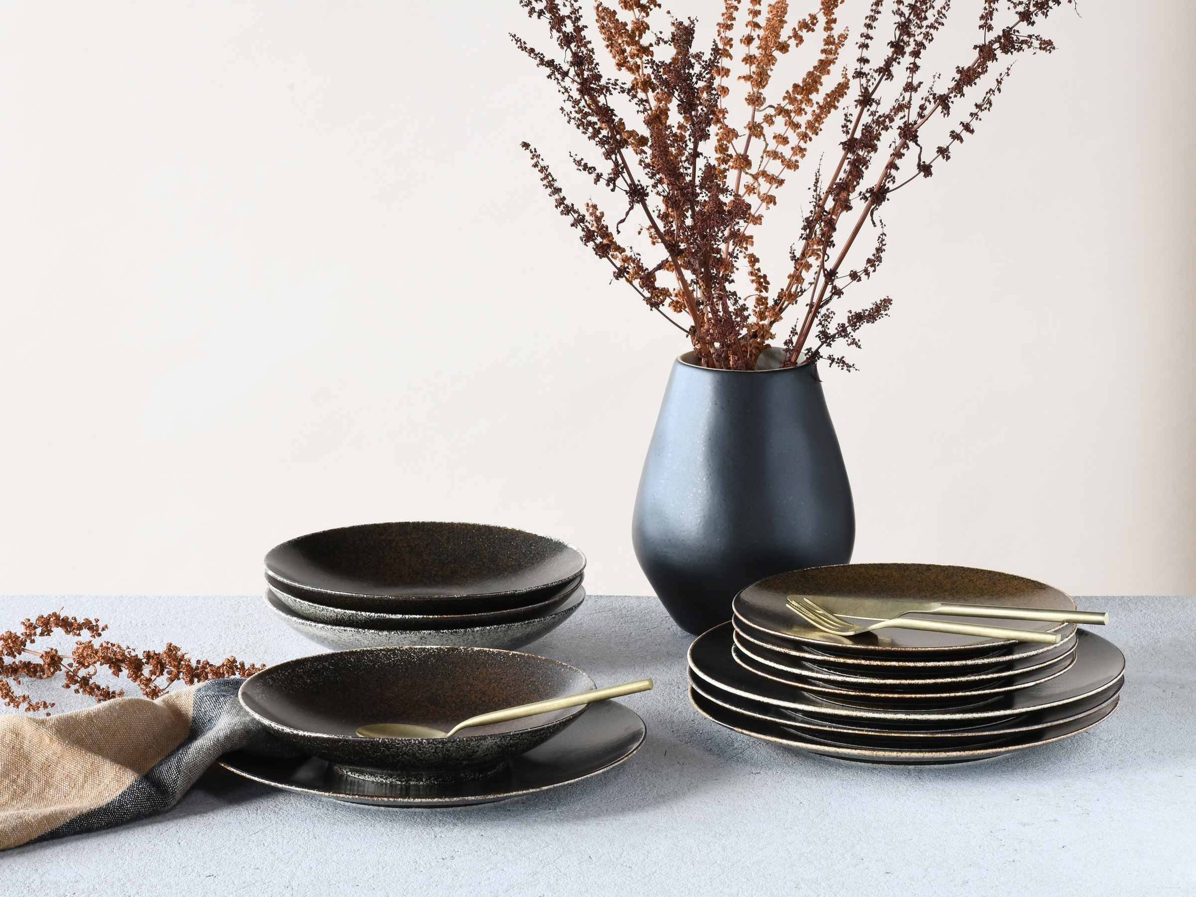 CreaTable Tafelservice »Geschirr-Set Rusty«, (Set, 12 tlg., Teller Set für 4 Personen), Service, seidenmatte Glasur, 12 Teile, für 4 Personen