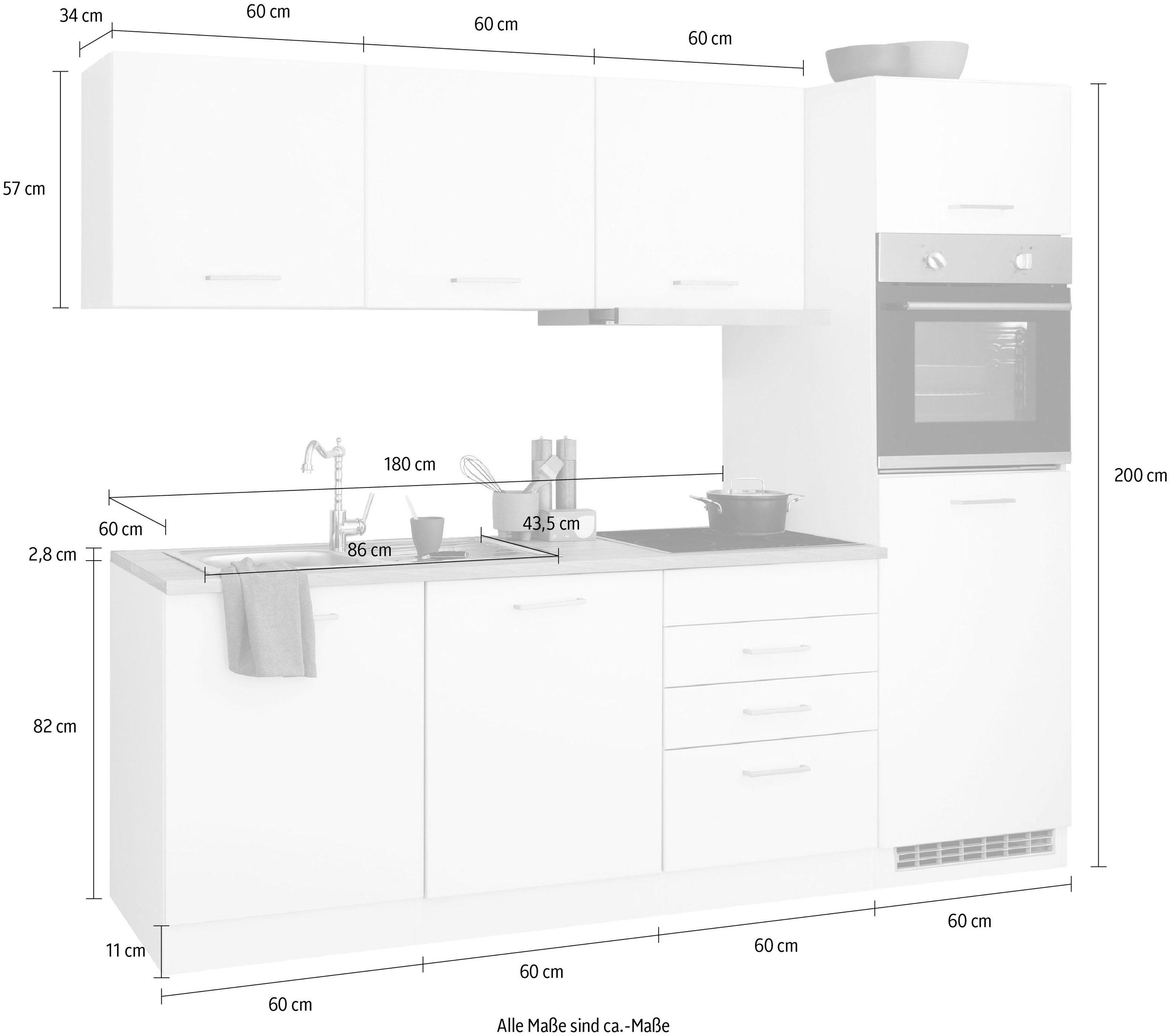 HELD MÖBEL Küchenzeile »Visby«, mit E-Geräten, Breite 240 cm inkl. Kühlschrank