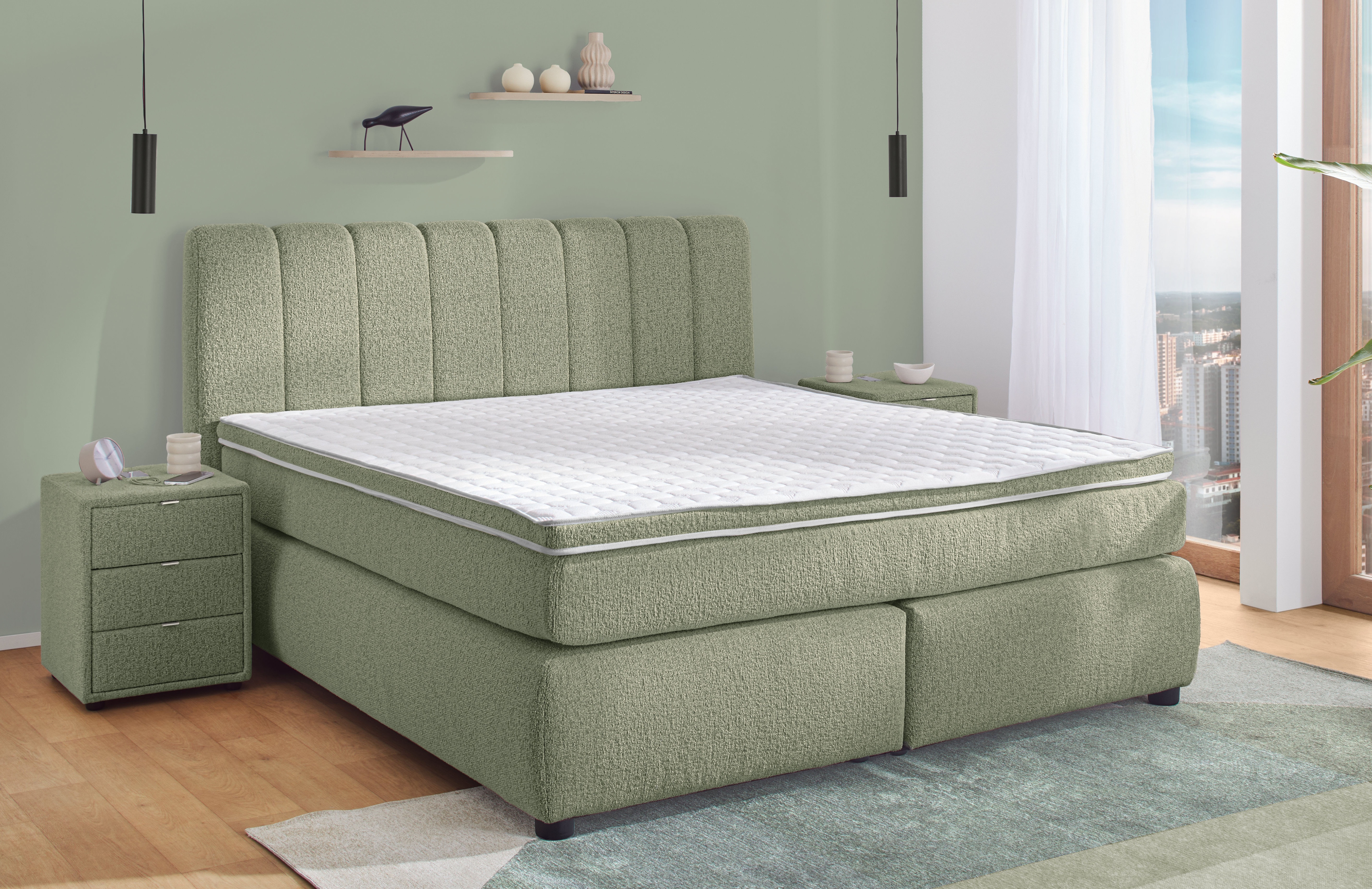 Jockenhöfer Gruppe Boxspringbett "TILDA, wahlweise mit Bettkasten, mit Taschenfederkernmatratze H3-H4" mit Kaltschaumtopper, hochwertiger Strukturstoff-Bezug, 180x200cm