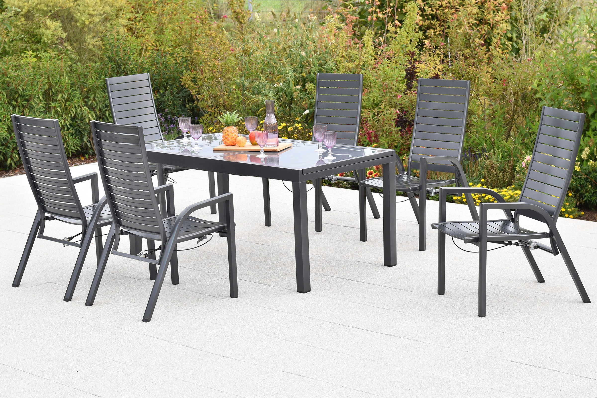 MERXX Garten-Essgruppe »»Siros««, (Set, 7 tlg.), Rückenlehne verstellbar durch Gasdruckfeder