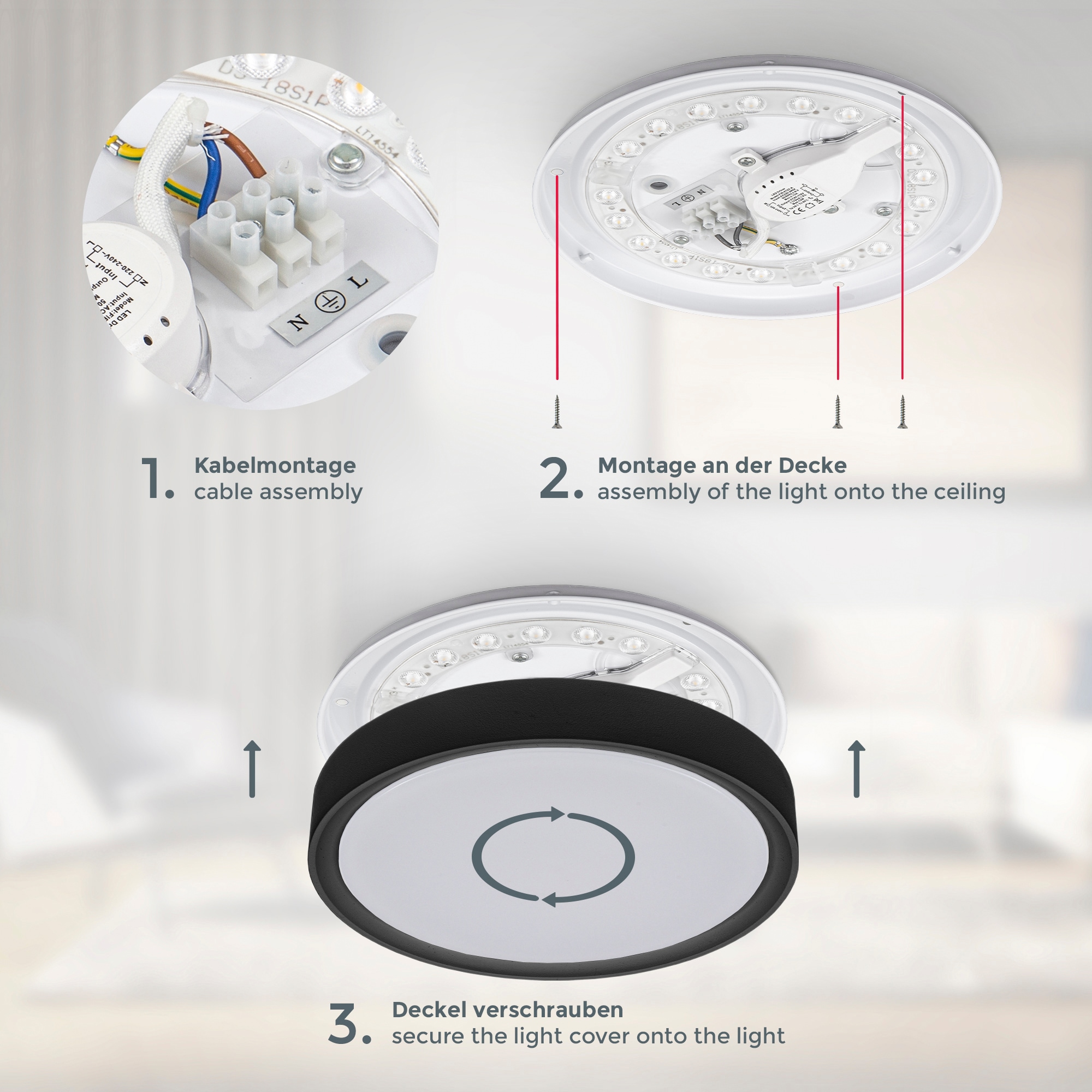 B.K.Licht LED Deckenleuchte,  1 x LED-Platine 12 Watt, 1.200lm, 4.000K, nicht dimmbar, Ø 25,00 cm 