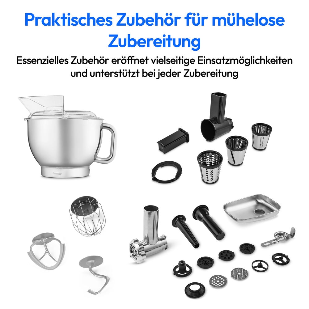 Medion® Küchenmaschine »MD 12600, 8 Geschwindigkeitsstufen, Impulsfunktion, DC-Motor, 4,6 L«, Mit umfangreichem Zubehör-Set, Fleischwolf-Aufsatz, Gemüsereibe