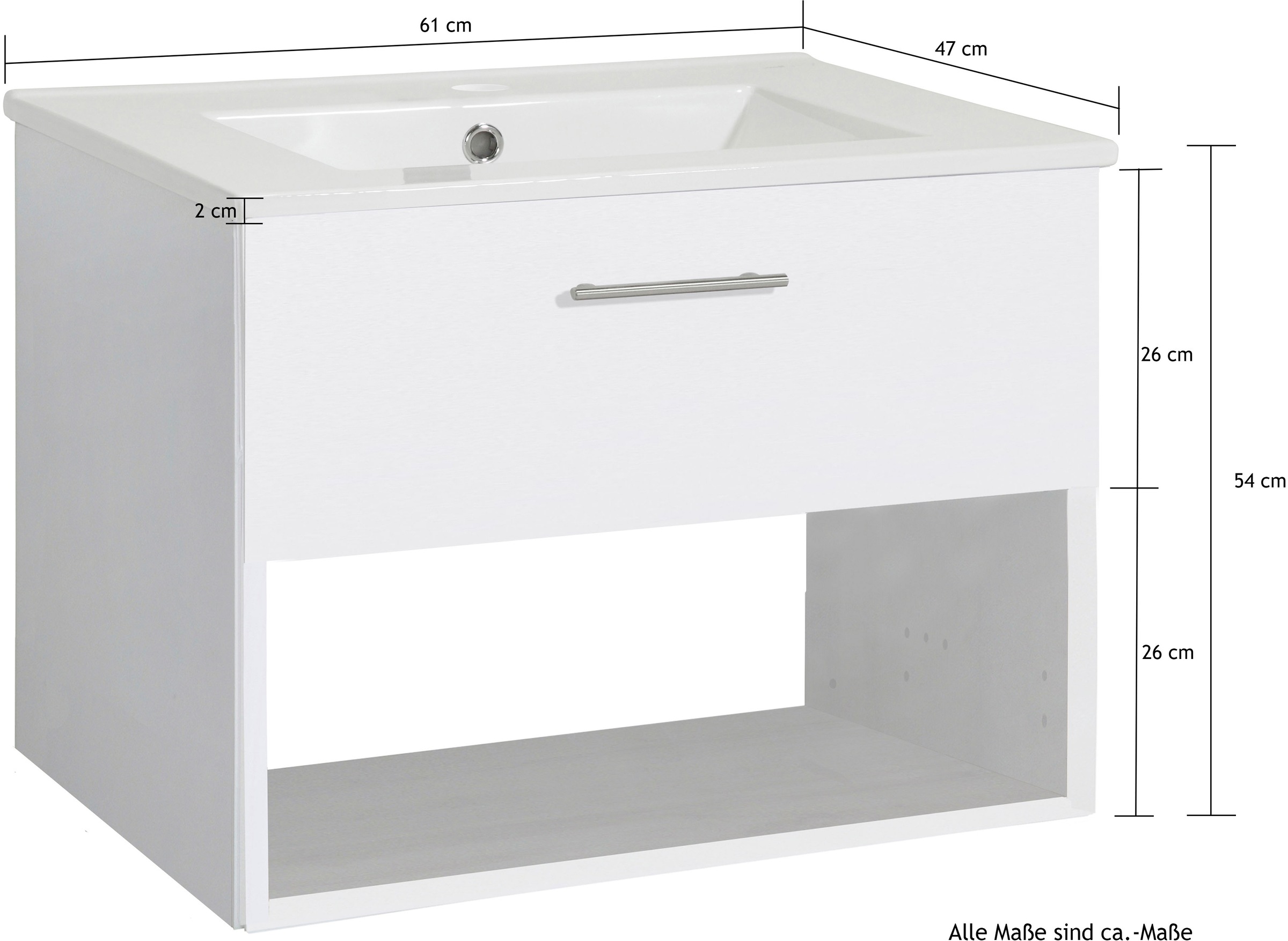 welltime Waschtisch »Trento Light, 60cm, 80cm, 100cm, Keramik-Auflagebecken«, 1 Auzug und 1 offenes Fach