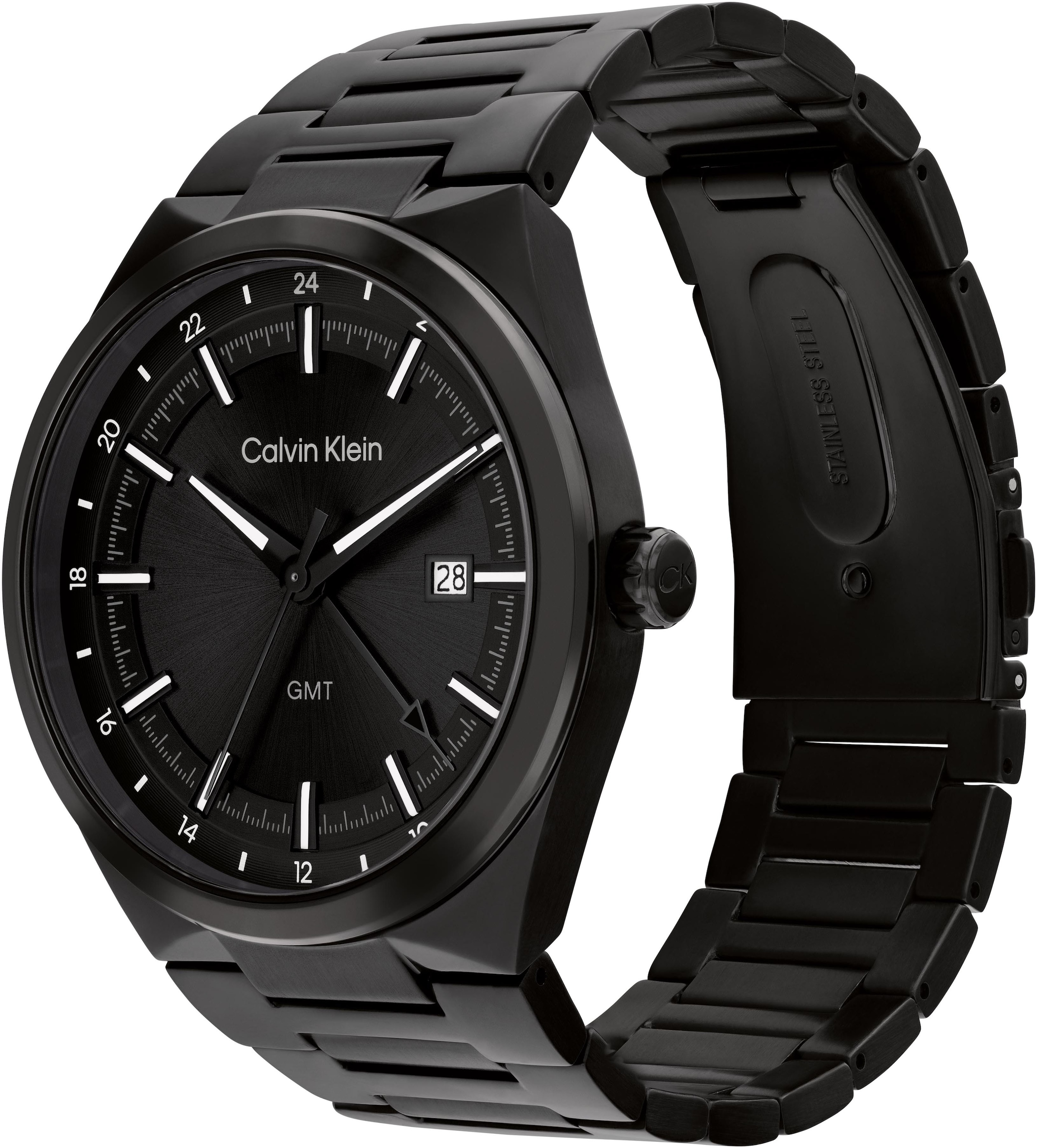 Calvin Klein Quarzuhr »DISTINGUISH GMT«, Armbanduhr, Herrenuhr, Edelstahlarmband, analog, Tag, 2. Zeitzone
