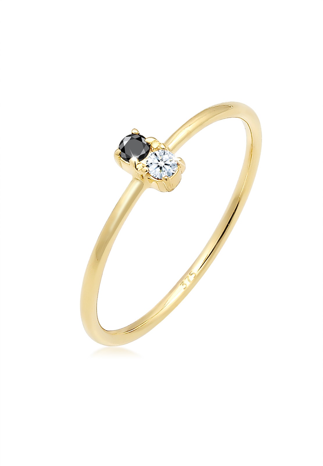 ELLI DIAMONDS Damen Verlobungsring "Ring Verlobungsring Schwarzer Diamant (0.06 ct) 375 Gelbgold", 54, Gelbgold 375, gold, Gelbgold 375, Fingerringe