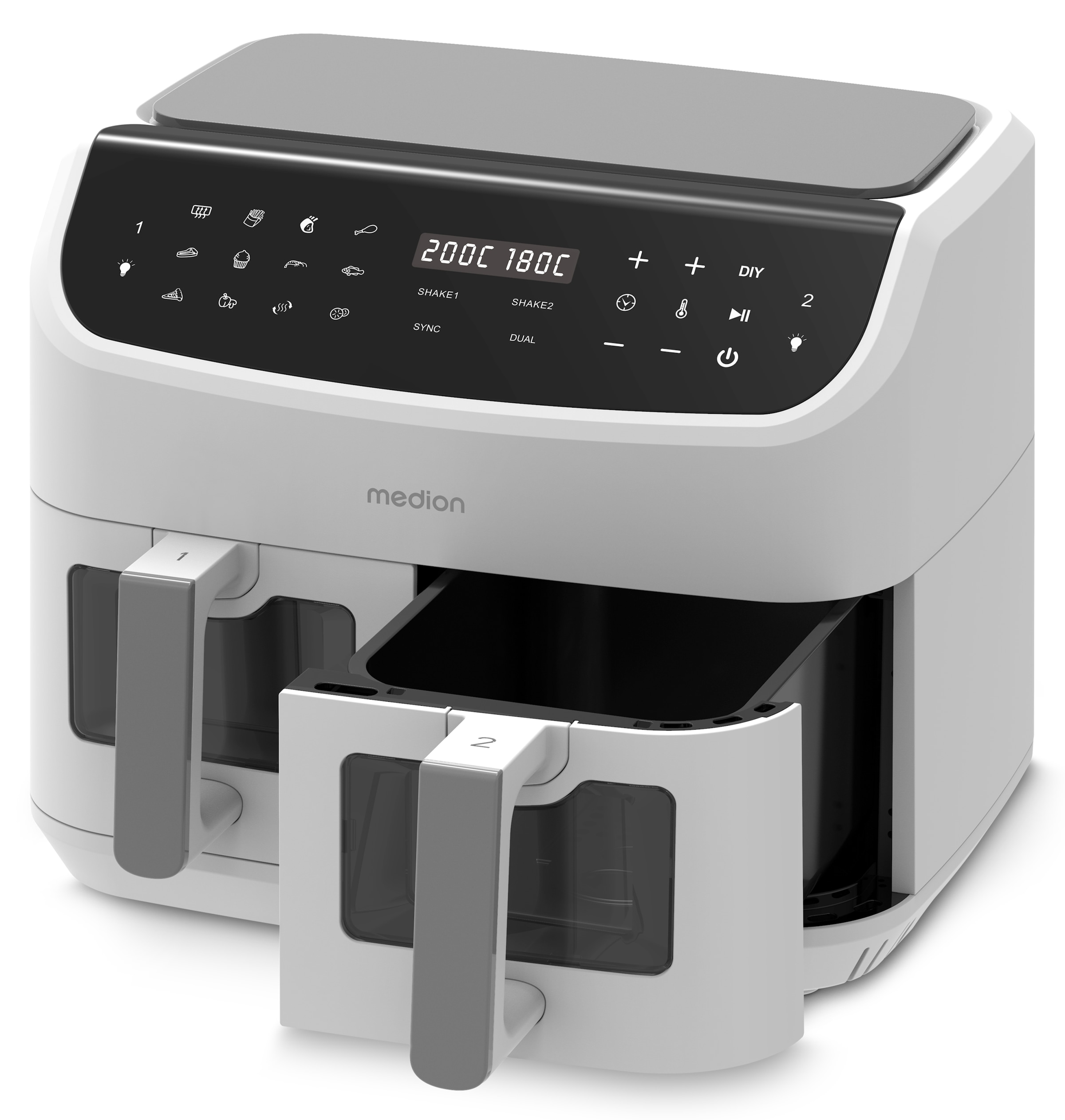 Medion® Heißluftfritteuse »MD 11760 P20XXL Twin«, 2400 W, Temperatur 50 - 200 °C, ILAG Beschichtung, Sync-Finish