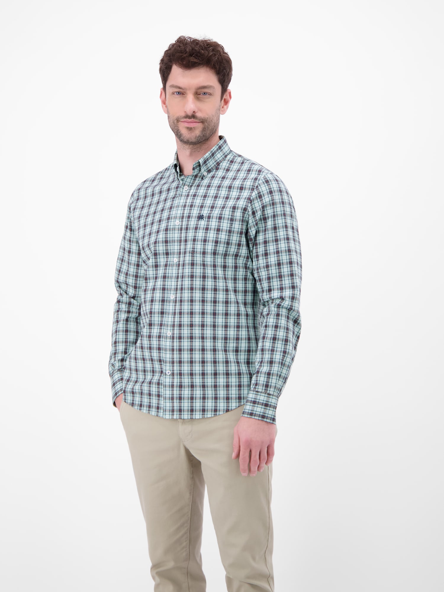 Langarmhemd LERROS, Herren, Gr. XL, N-Gr, arctic blau, Web, Obermaterial: 100% Baumwolle, kariert, regular fit hüftbedeckend, Rundhals, Hemden, kariert, mit Knopfleiste