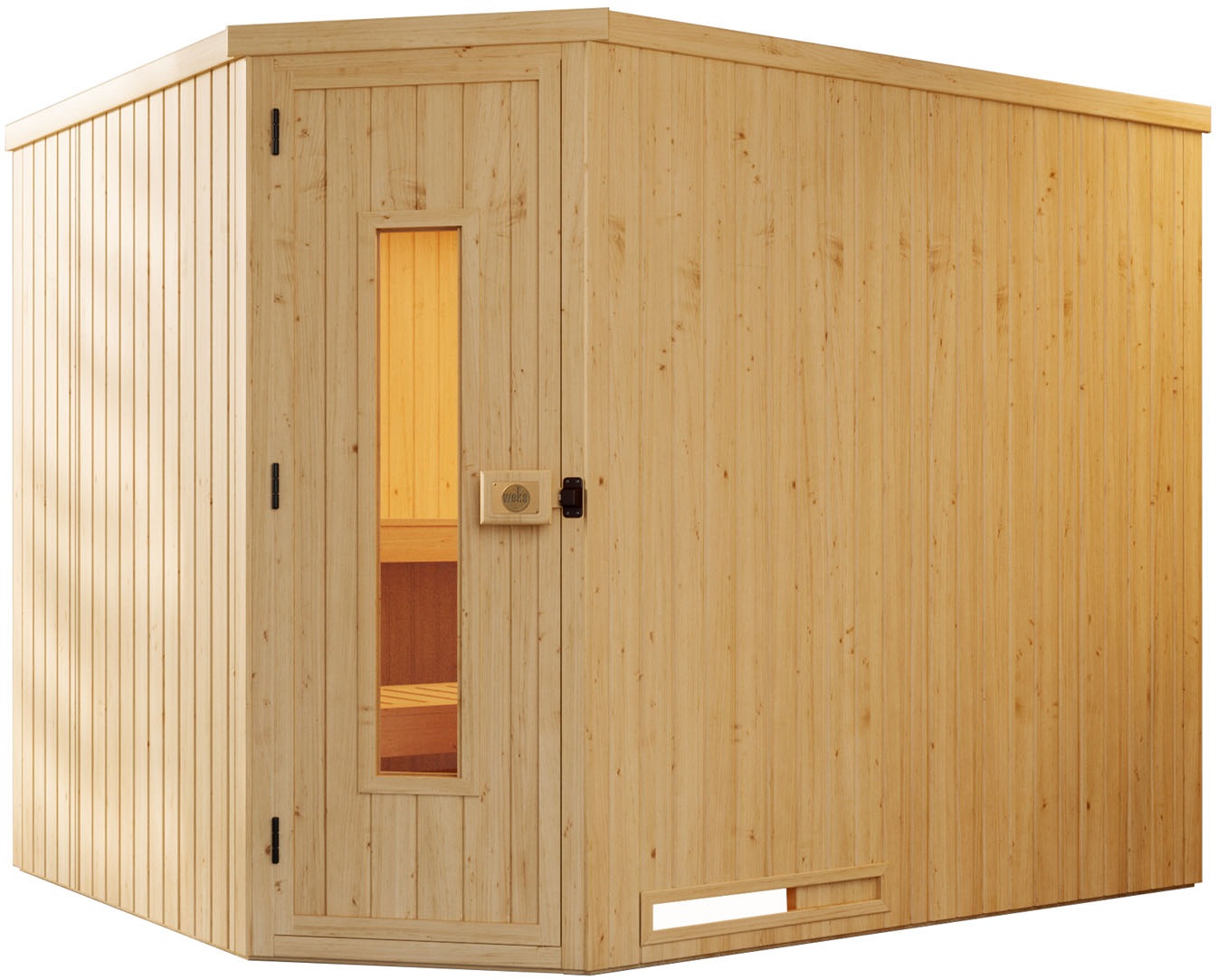 WEKA Sauna "Element-Ecksauna VARBERG 4", Saunaofen, externe Steuerung, 7,5 kW, beige, Saunen, vorgefertigte Elemente, isolierte Holztür