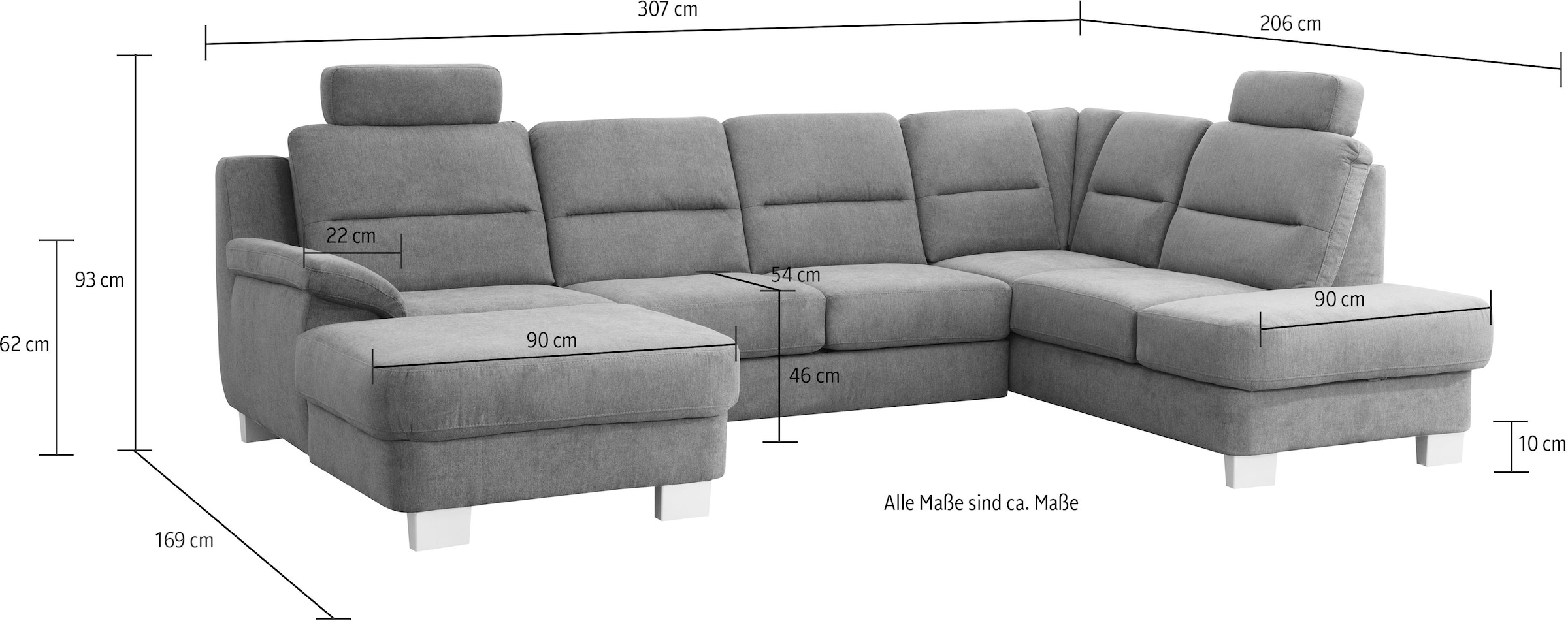 alina Wohnlandschaft »Finja«, wahlweise mit Sitzvorzug und Stauraum, Breite 307 cm