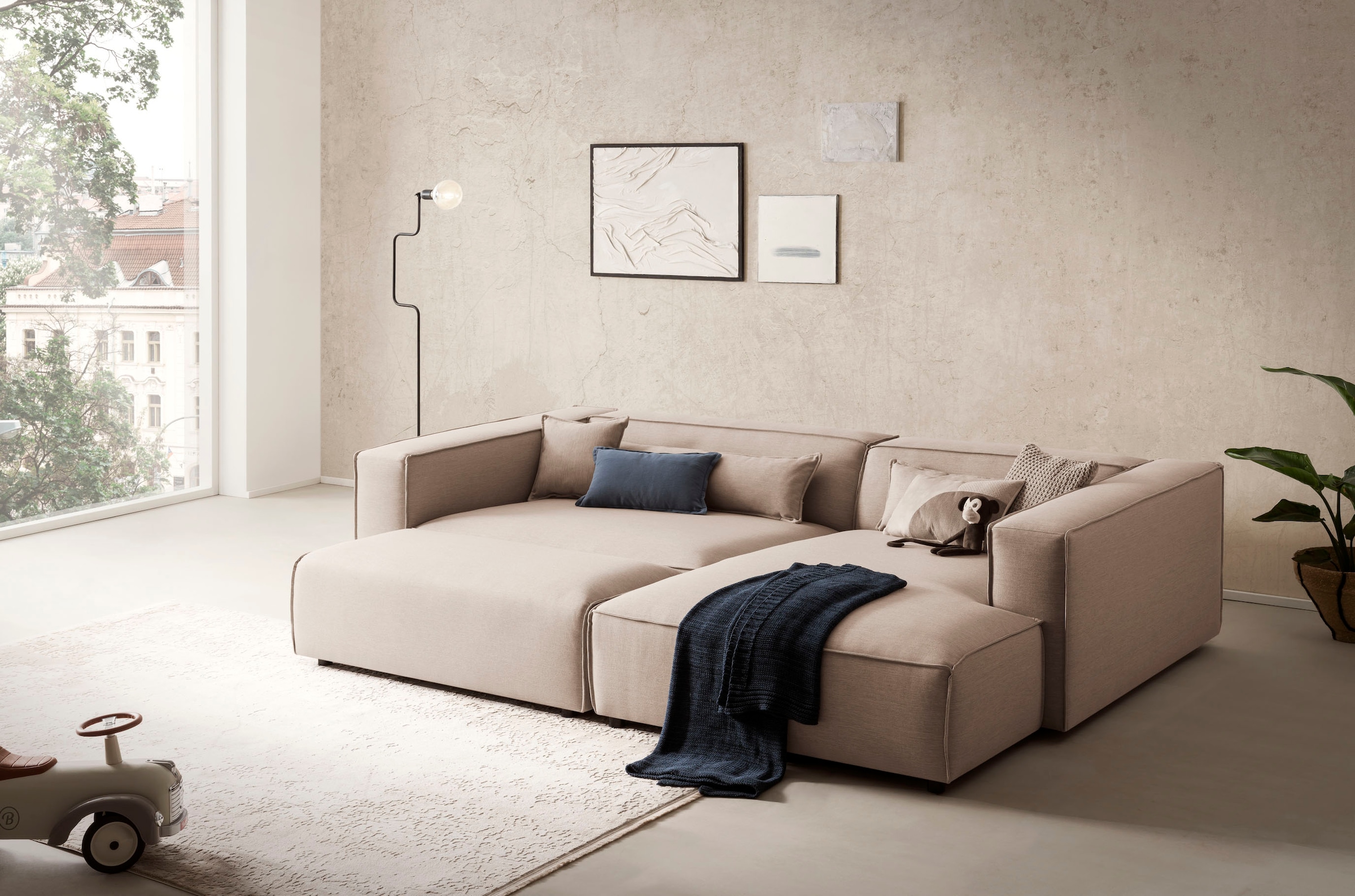 LeGer Home by Lena Gercke Polsterecke »PIARA XXL, L-Form, incl. Hocker«, stellbar zum Schlafsofa (Krokodilverbinder), in Cord und Flachgewebe