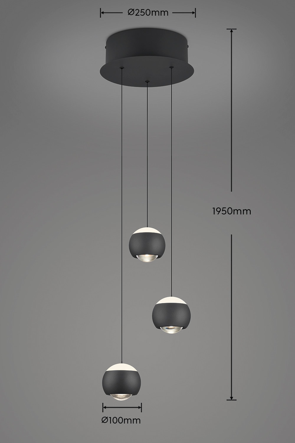 Musterring LED Pendelleuchte »CANNON, 3-flammige LED Hängelampe 5W 500Lumen 2300-4000K CCT« LED-Board 1 Stk. Farbwechsler | warmweiß - kaltweiß mit Fernbedienung, stufenlos höhenverstellbar max 195cm dimmbar Memory