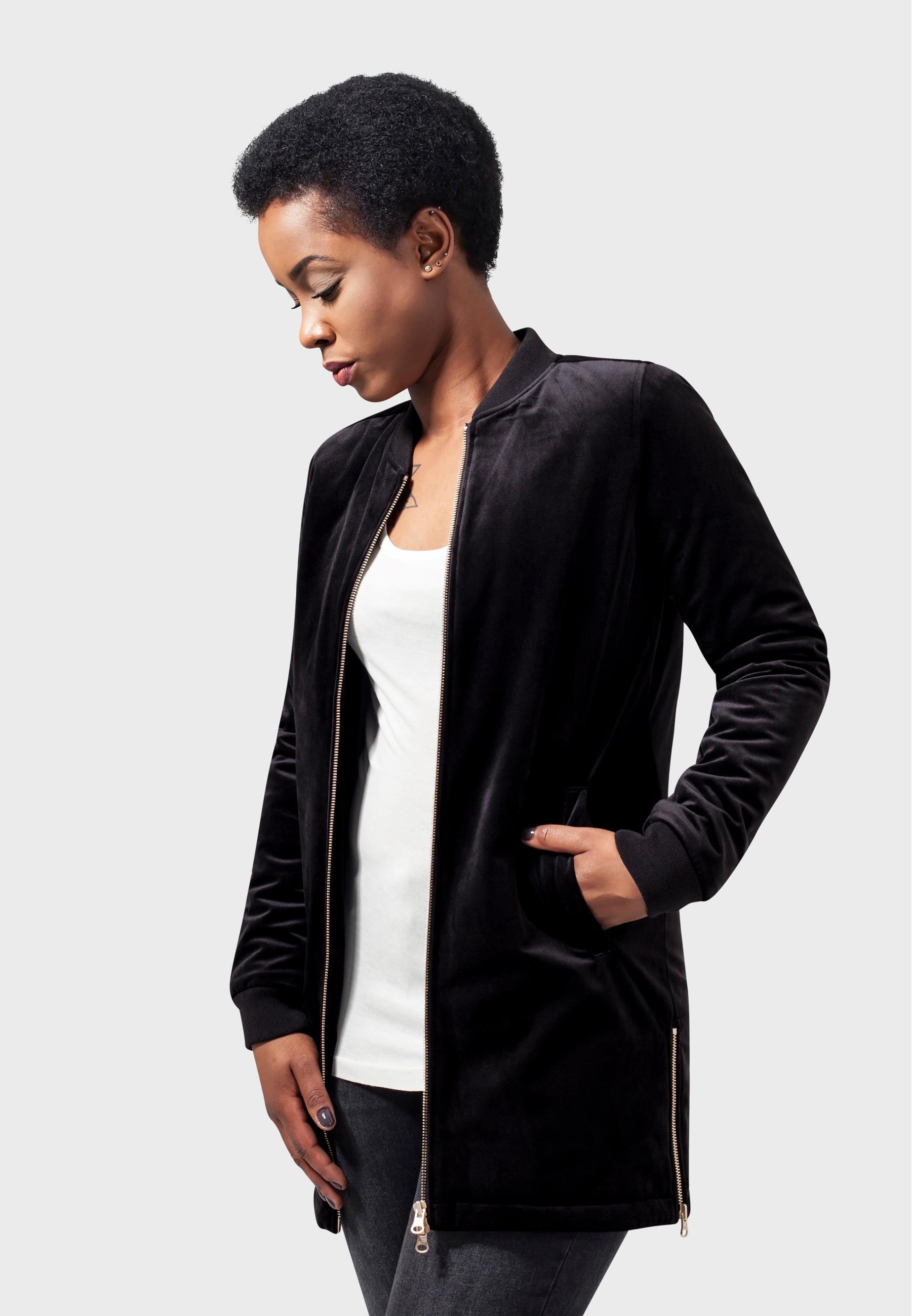 URBAN CLASSICS Allwetterjacke »Urban Classics Damen Ladies Long Velvet Jacket« 1 Stk. tlg. ohne Kapuze