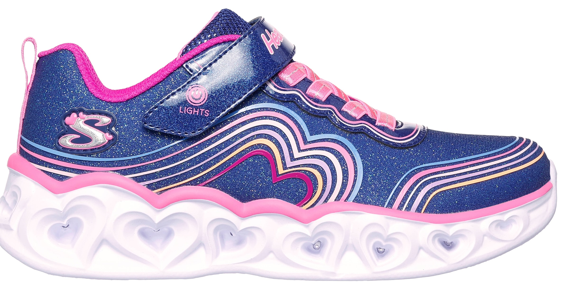 Skechers Kids Sneaker »HEART LIGHTS«, Freizeitschuh, Klettschuh, Blinkschuh mit buntem Regenbogen Stitching