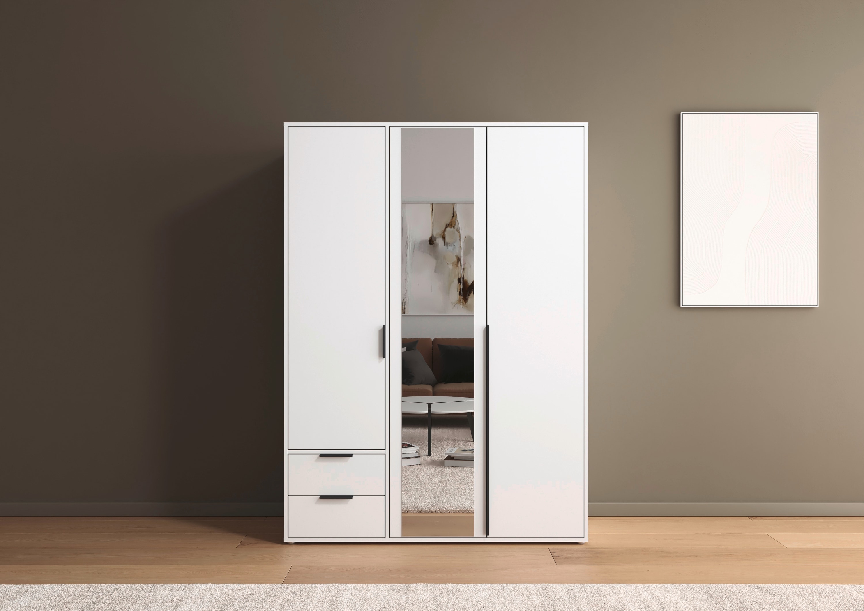 rauch "Kleiderschrank Schrank Garderobe Wäscheschrank NAGATA mit Spiegel" in 3 verschiedenen Ausstattungen BASIC/CLASSIC/PREMIUM, und Schubladen sowie Stangengriffen TOPSELLER MADE IN GERMANY