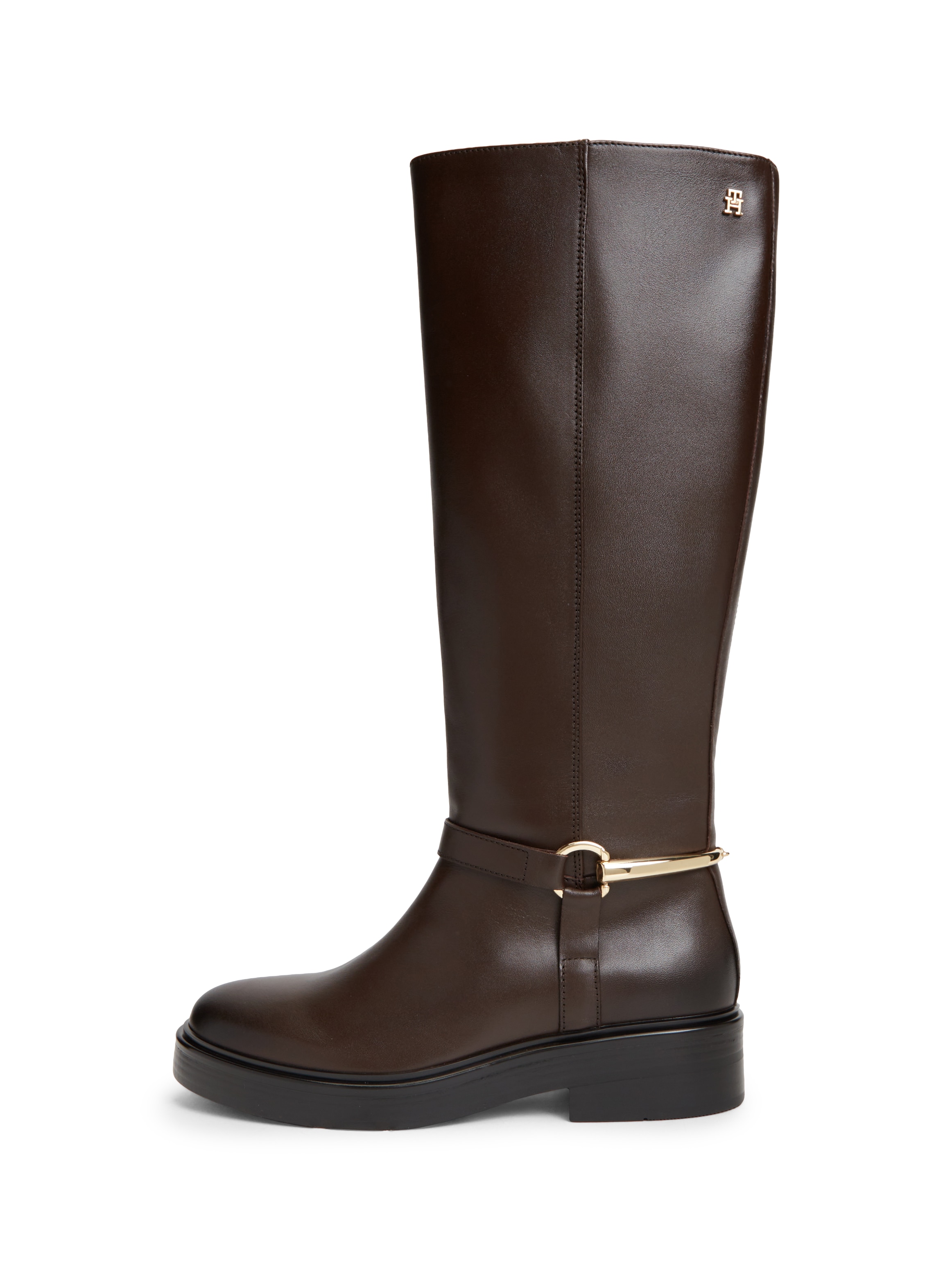 Tommy Hilfiger Stiefel »TH STUD LEATHER KNEE RIDING BOOT«  Blockabsatz, Langschaftstiefel mit goldfarbener Zierspange