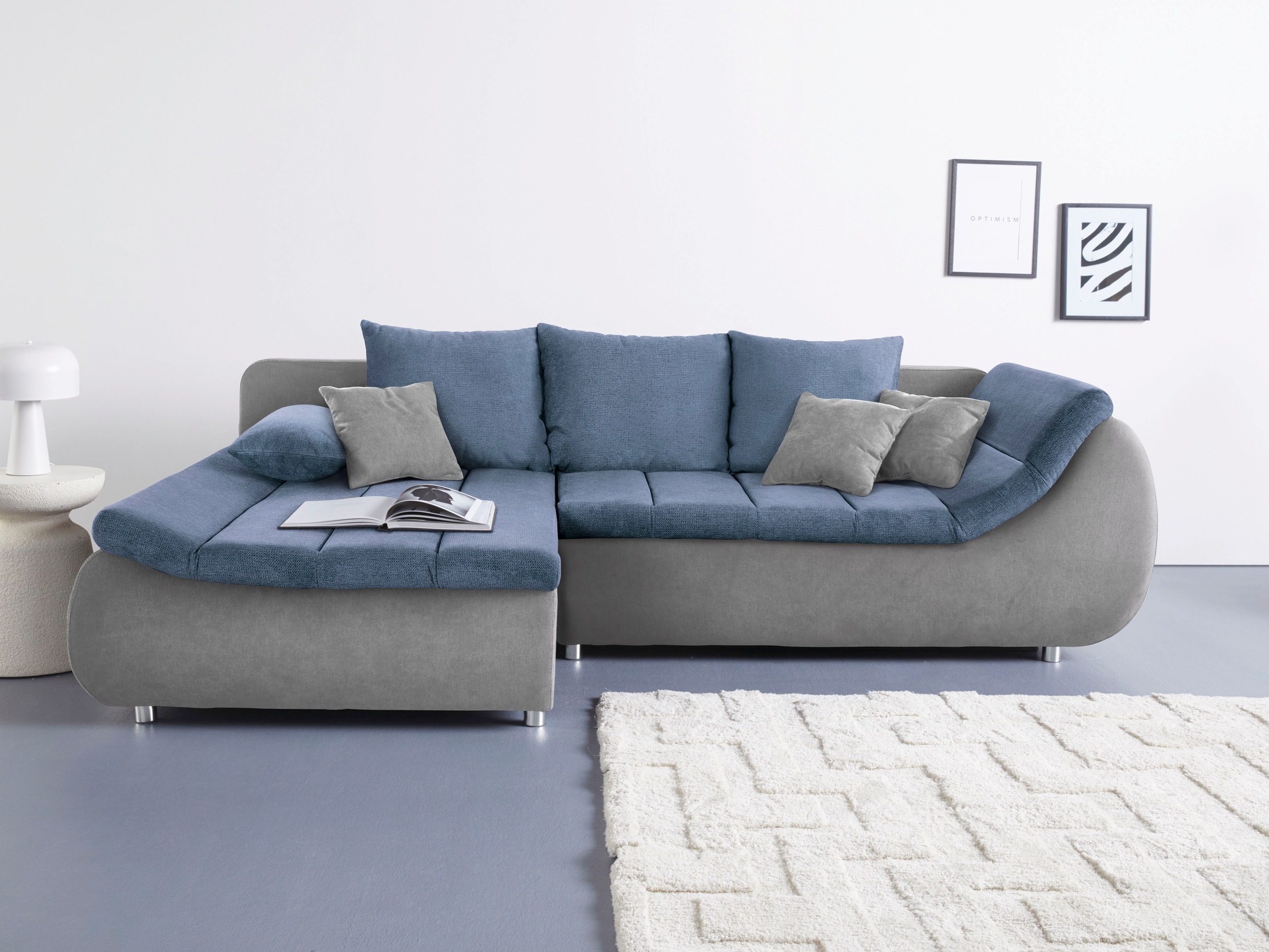 INOSIGN Ecksofa »Imola, elegant und modern, aktuelle Steppung im Sitz, bequem, L-Form«, frei im Raum stellbar, wahlweise mit Bettfunktion und Bettkasten