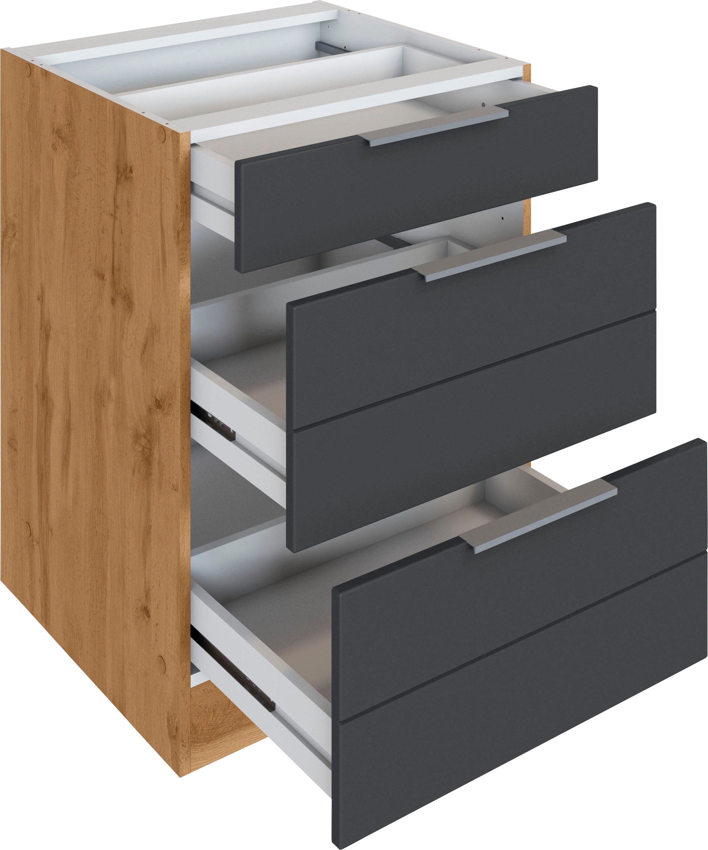 KOCHSTATION Auszugsunterschrank »KS-Luhe«, 60 cm breit, hochwertige MDF-Fronten mit waagerechter Lisene