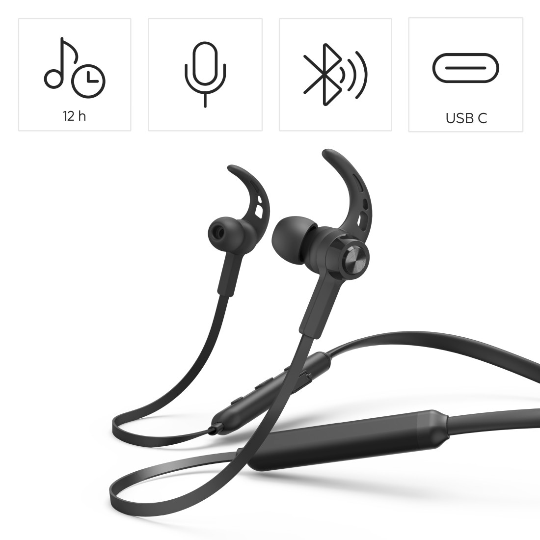 Hama Bluetooth-Kopfhörer »Bluetooth Kopfhörer, Sportkopfhörer (In-Ear, Mikrofon, Ear-Hook)«, A2DP Bluetooth-AVRCP Bluetooth-HFP, Freisprechfunktion-integrierte Steuerung für Anrufe und Musik-Sprachsteuerung