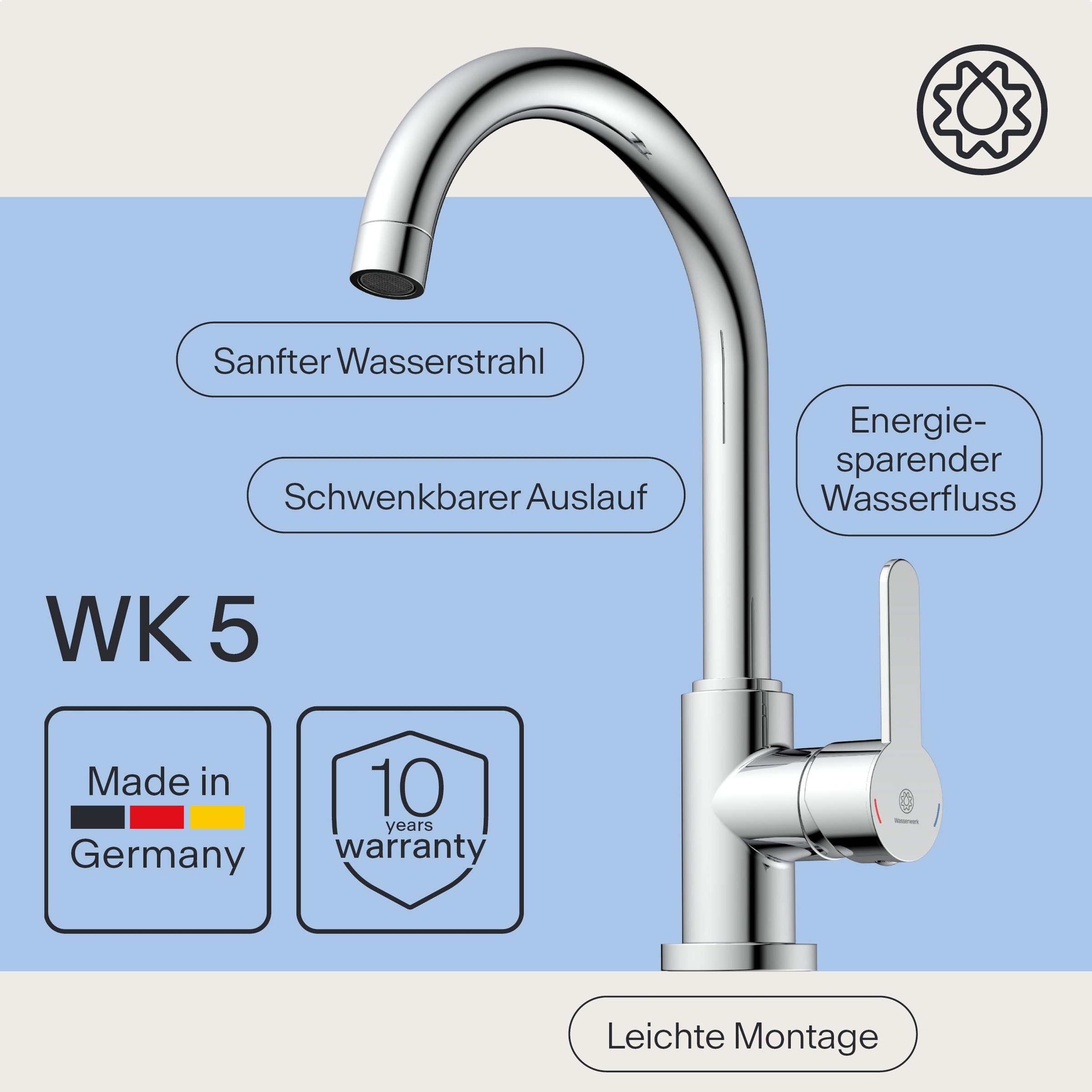WASSERWERK Spültischarmatur »WK 5, Wasserhahn, Küche, Einhebelmischer«