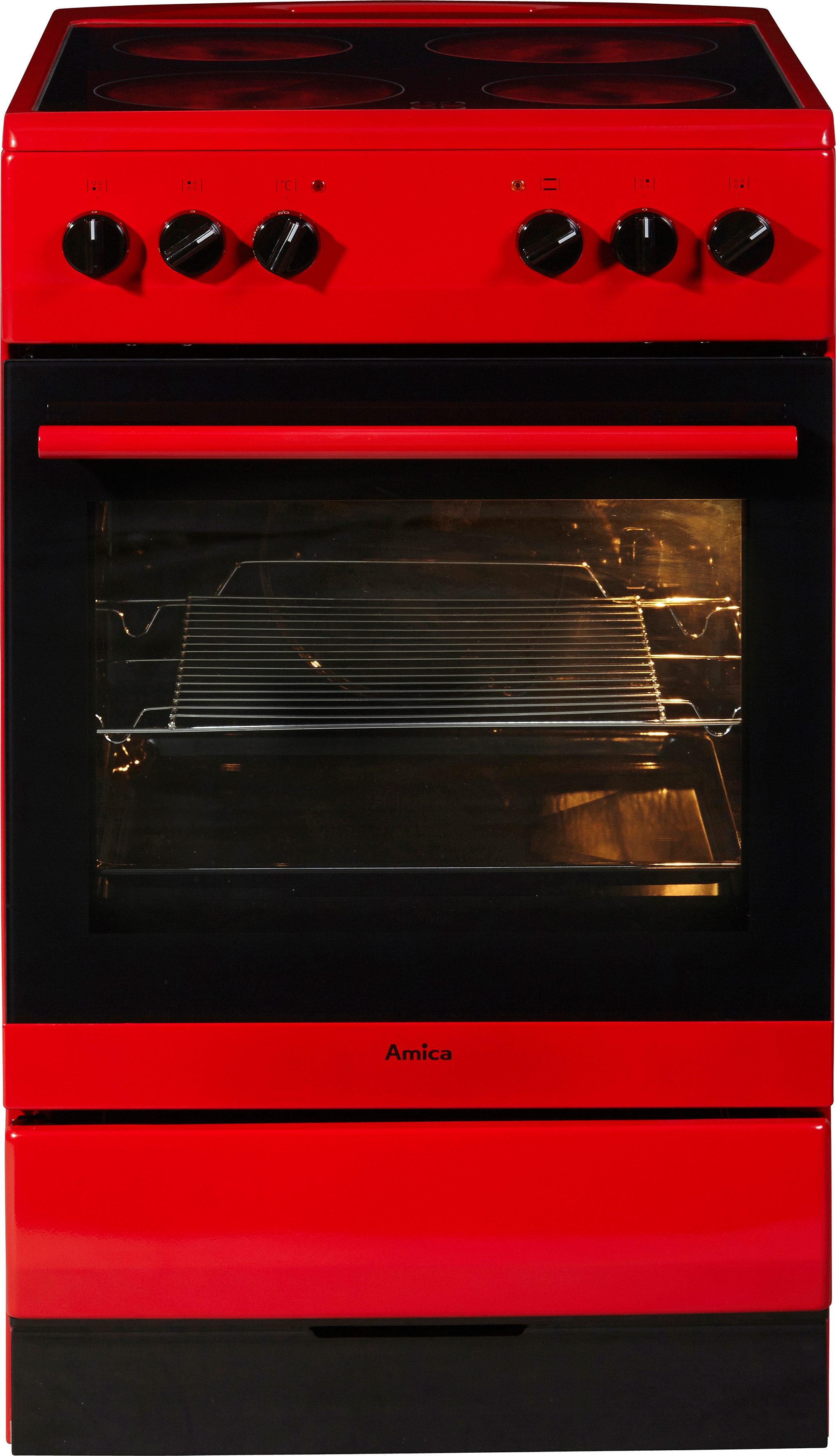 AMICA Elektro-Standherd "SHC 11506 R", rot, Herdsets, Reinigt den Ofen mittels Dampf, ohne Chemie