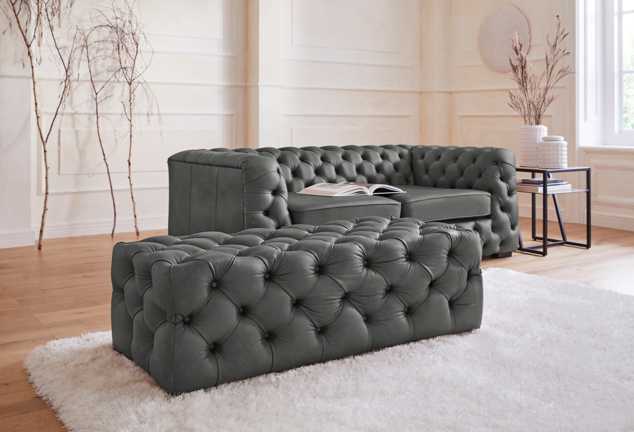 Home affaire Polsterhocker "Kalina", mit klassischer Chesterfield-Knopfheft günstig online kaufen