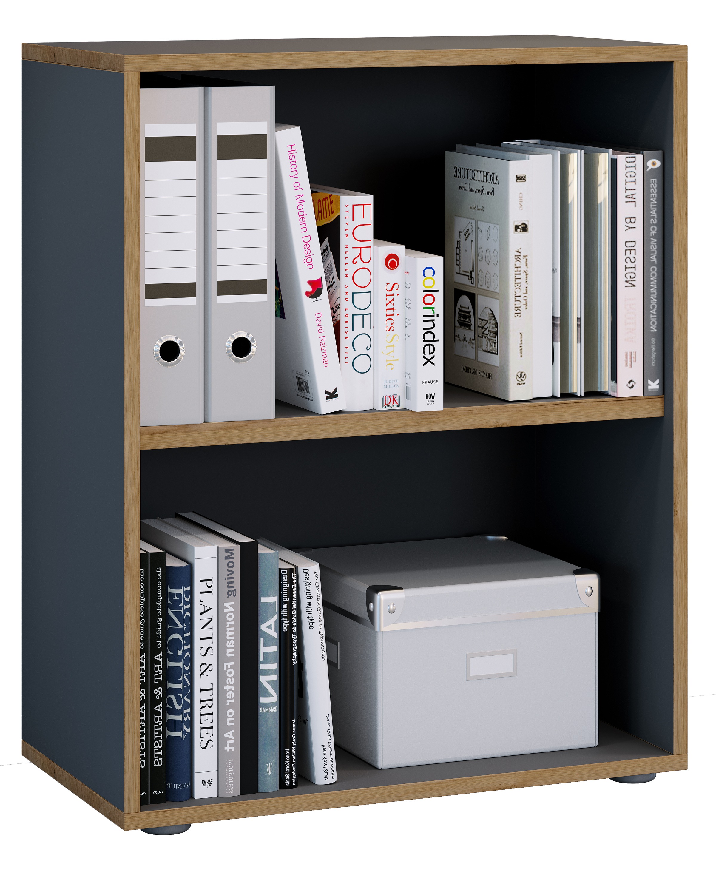 Bücherregal VCM, B:60cm T:33cmanthrazit, Wohnzimmer, Regale, "Holz Büro Regal Bücher Ordner Aktenregal Salia 2f"