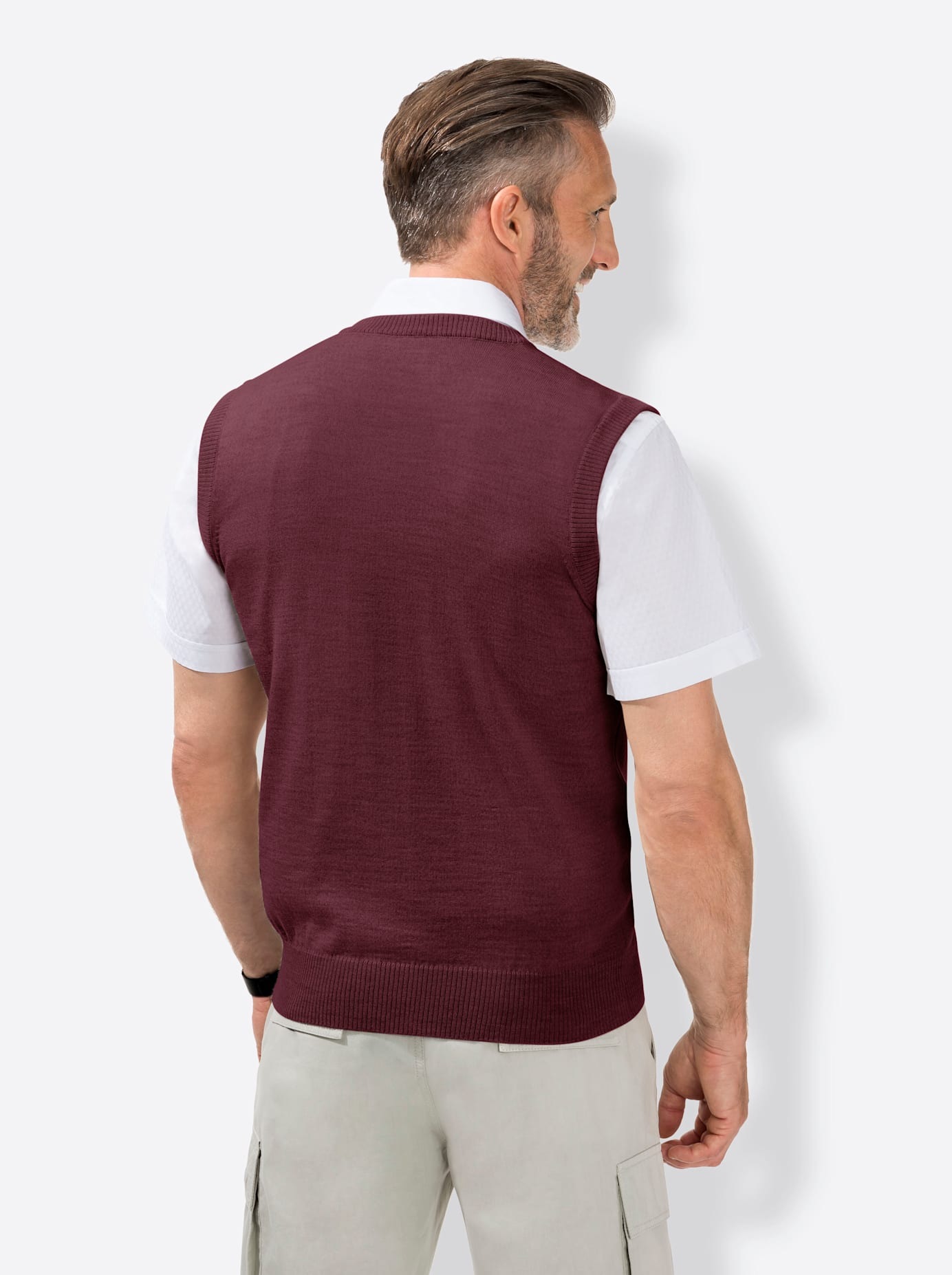 Marco Donati V-Ausschnitt Pullunder Herren Bordeaux Gr. 48 2