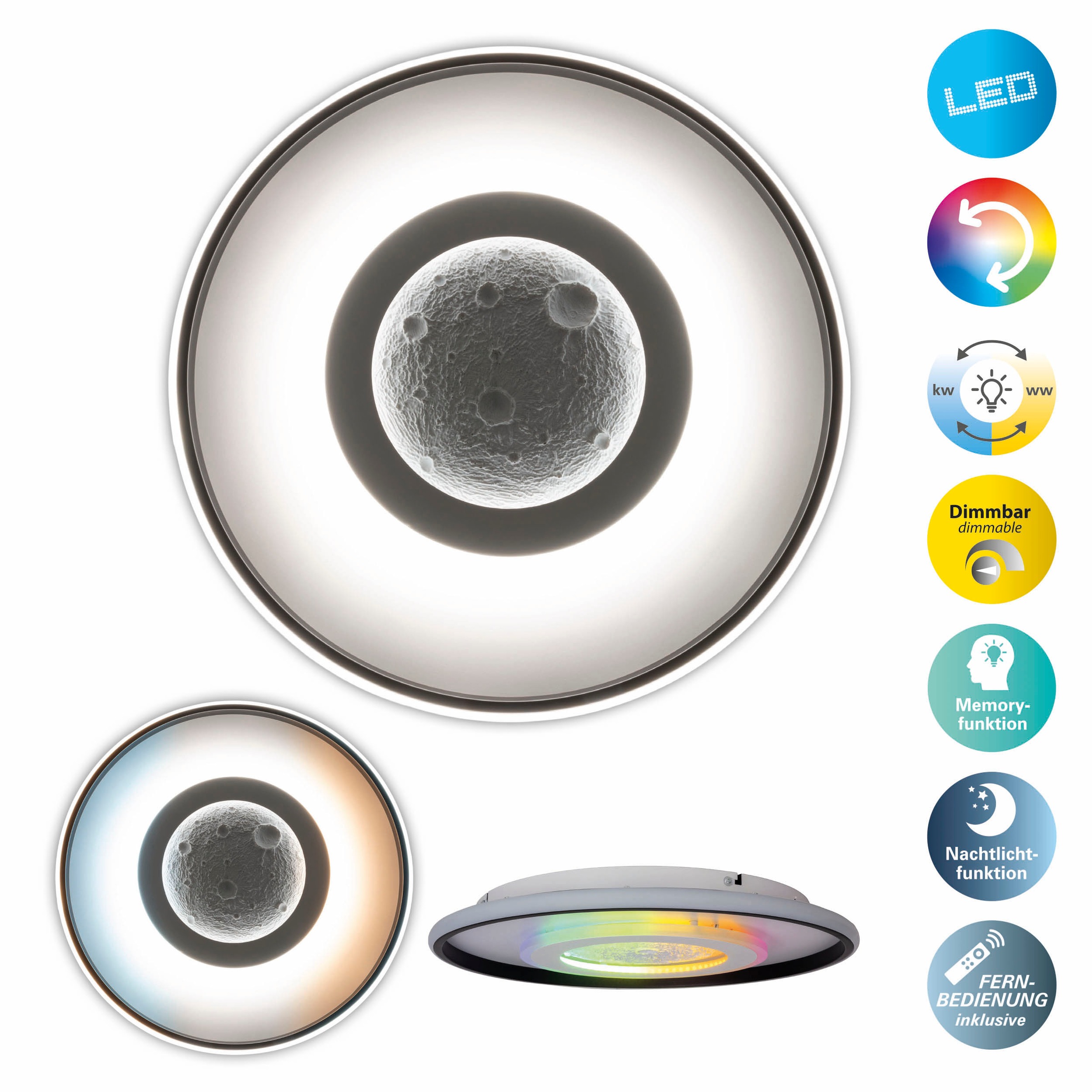 LED Deckenleuchte »Lyra«, 1 flammig-flammig, Mondstruktur, inkl. CCT, RGB Memory,...
