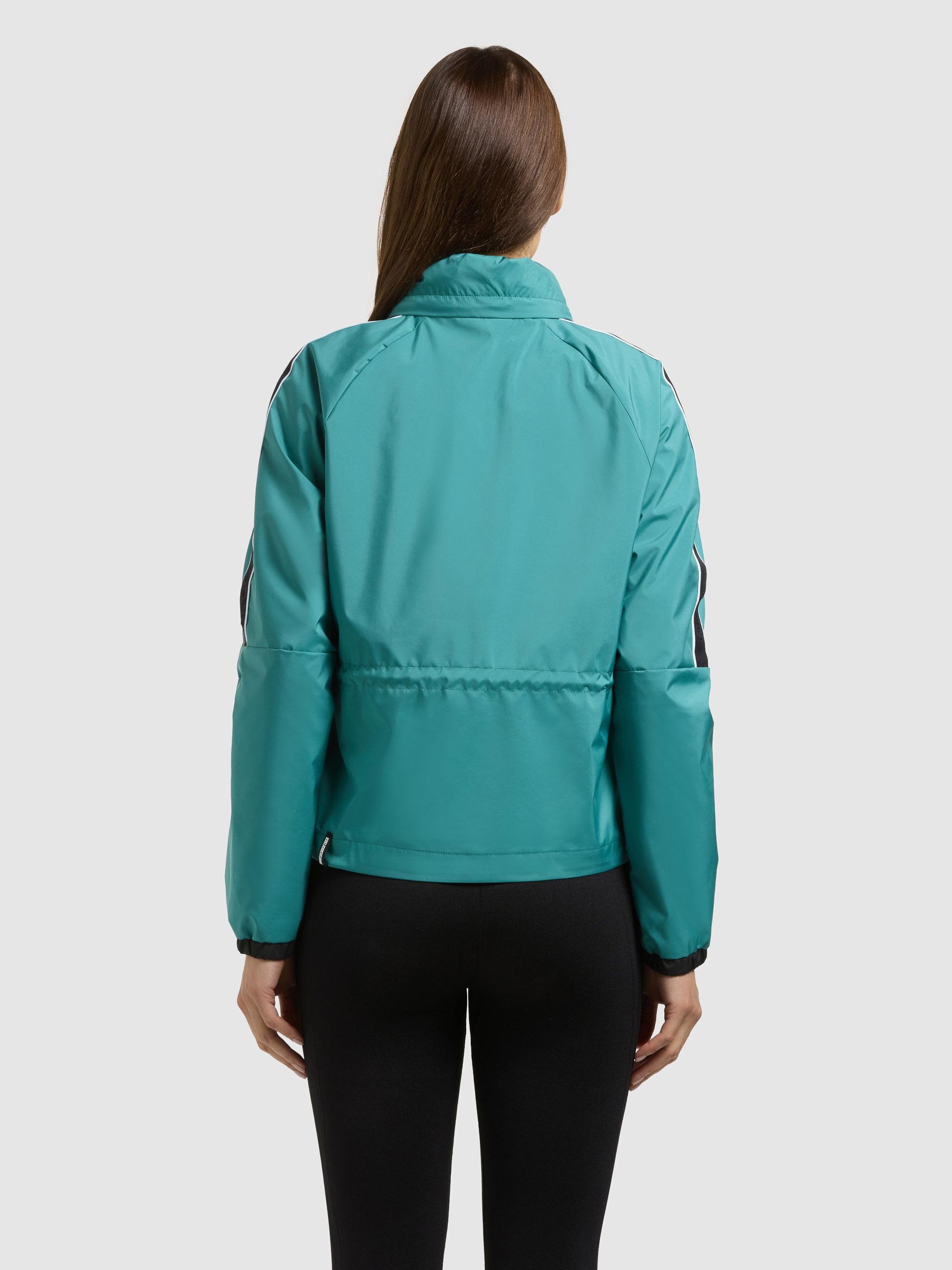 Windbreaker KHUJO "Olia", Damen, Gr. M (38), north sea teal, Obermaterial: 100% Polyester; Innenfutter: 100% Nylon, gerade hüftlang, hoch geschlossener Ausschnitt, normaler Saum mit Gummizug, Jacken Windbreaker, Übergangsjacke mit im Kragen verstaubarer K 2