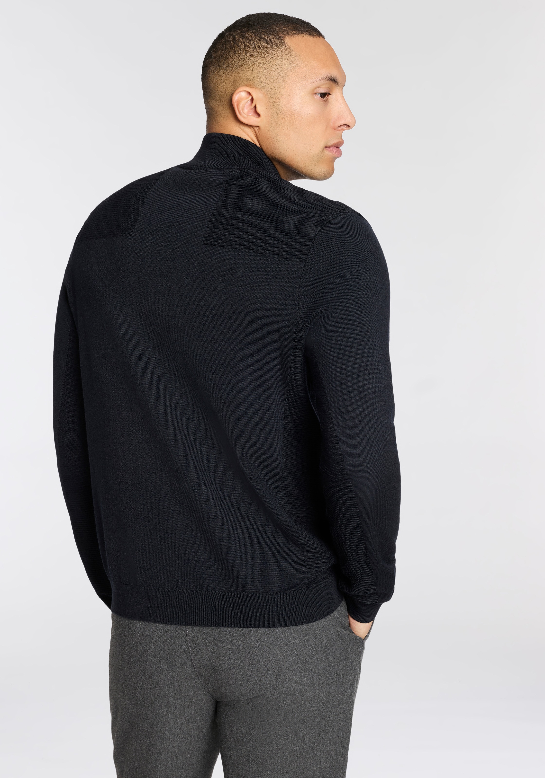 BOSS GREEN Strickpullover Stehkragen mit Reißverschluss, Regular Fit günstig online kaufen