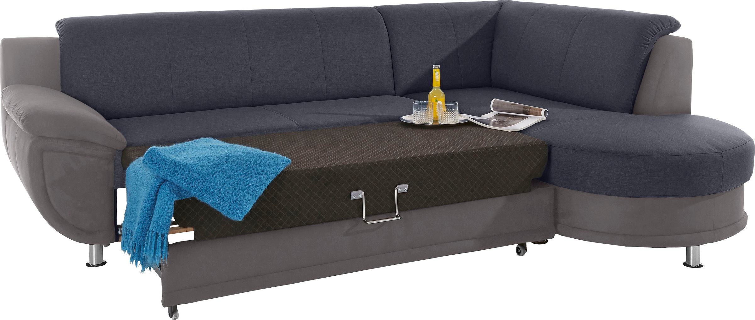 TRENDMANUFAKTUR Ecksofa »Rondo 3, zeitlos und bequem, Materialmix, breite Armlehnen, L-Form«, wahlweise mit Federkern für mehr Komfort, wahlweise mit Bettfunktion