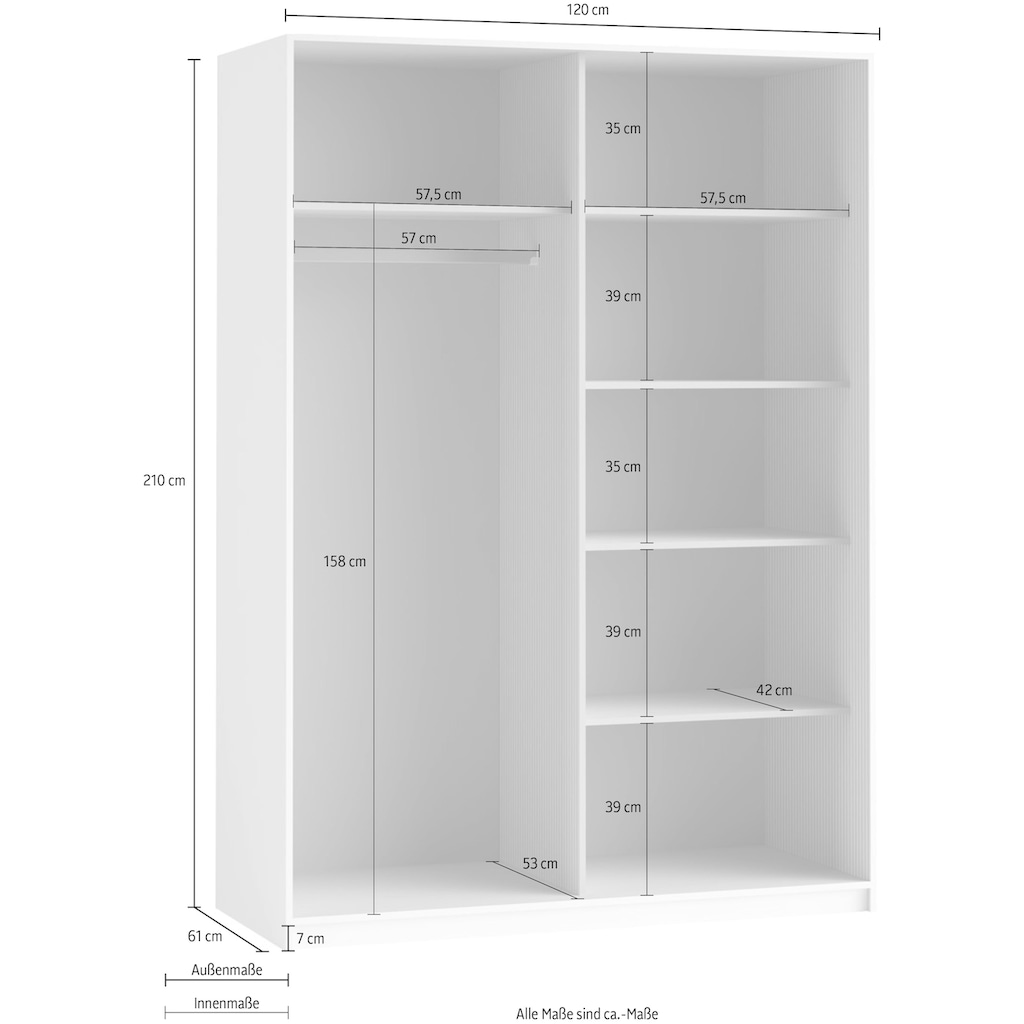 Helvetia Schwebetürenschrank Beta, mit Spiegelelement, inkl. 1 Kleiderstange und 5 Einlegeböden