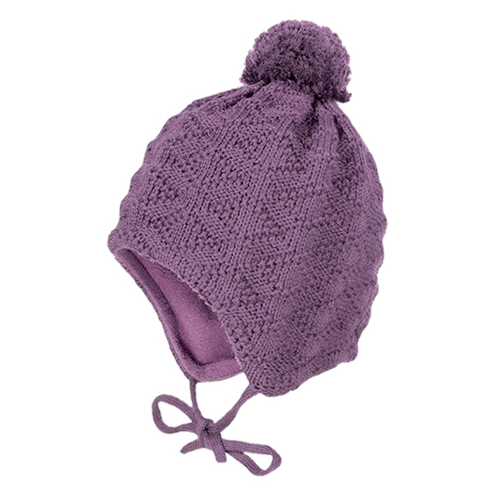 MAXIMO Jungen Strickmütze, lila, Gr. 49, unifarben, Strick, Wolle, Mützen, Wolle, gefüttert, zum Binden, mit Bommel