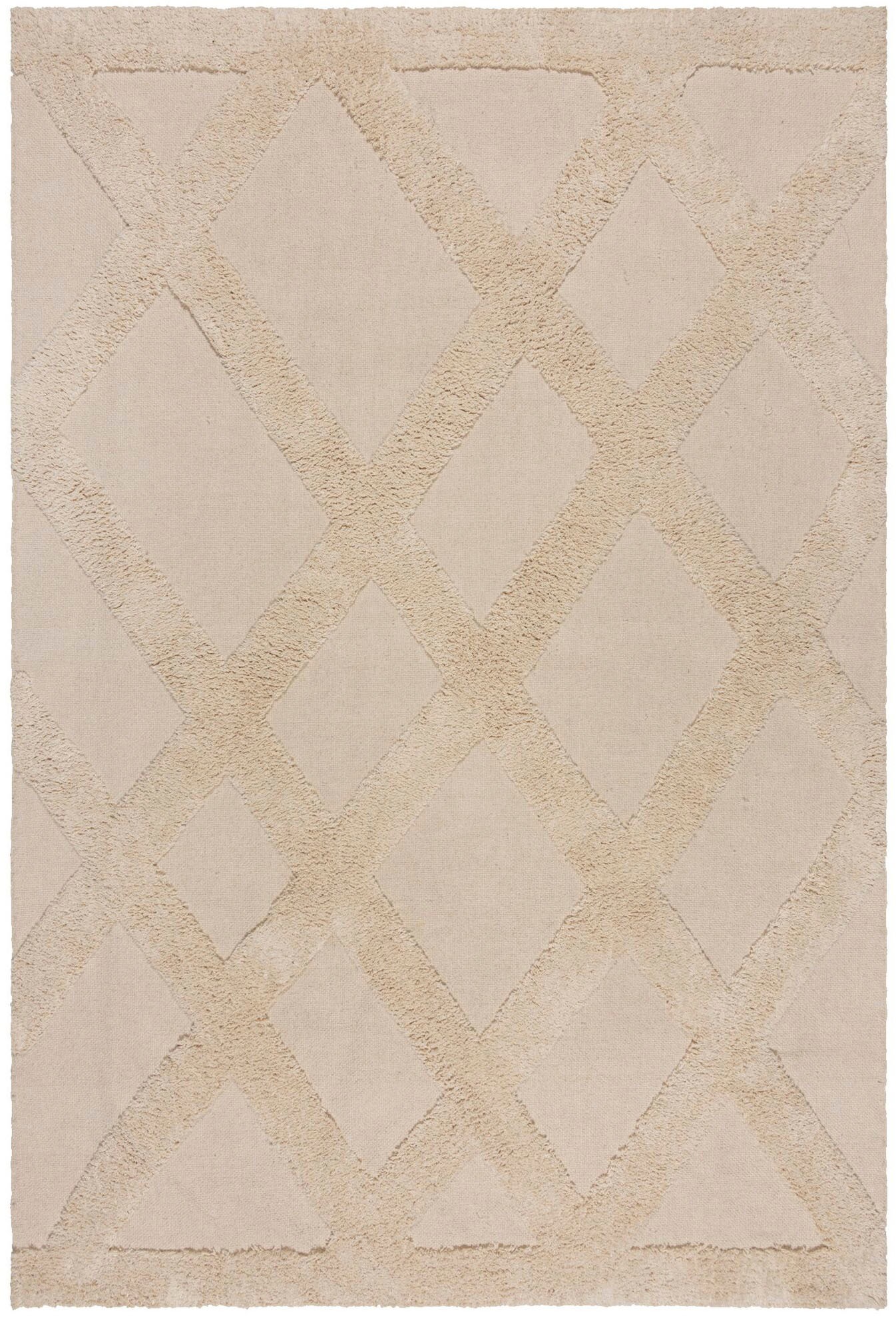 FLAIR RUGS Teppich »Tessa Baumwolle mit Rautenmuster«, rechteckig, 10 mm Höhe, Baumwolle Scandi, mit Hoch-Tief-Effekt